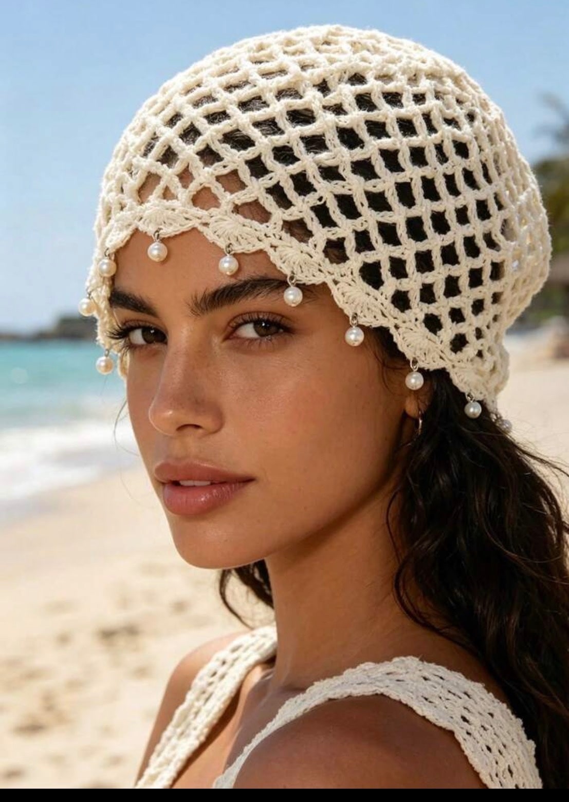 1 pièce Chapeau tricoté vintage * 4,79 (100+) bohème fait main pour femmes avec perles, sequins et franges creux. Couvre-chef décoratif léger et respirant, convenant pour le port quotidien et les vacances, printemps/été