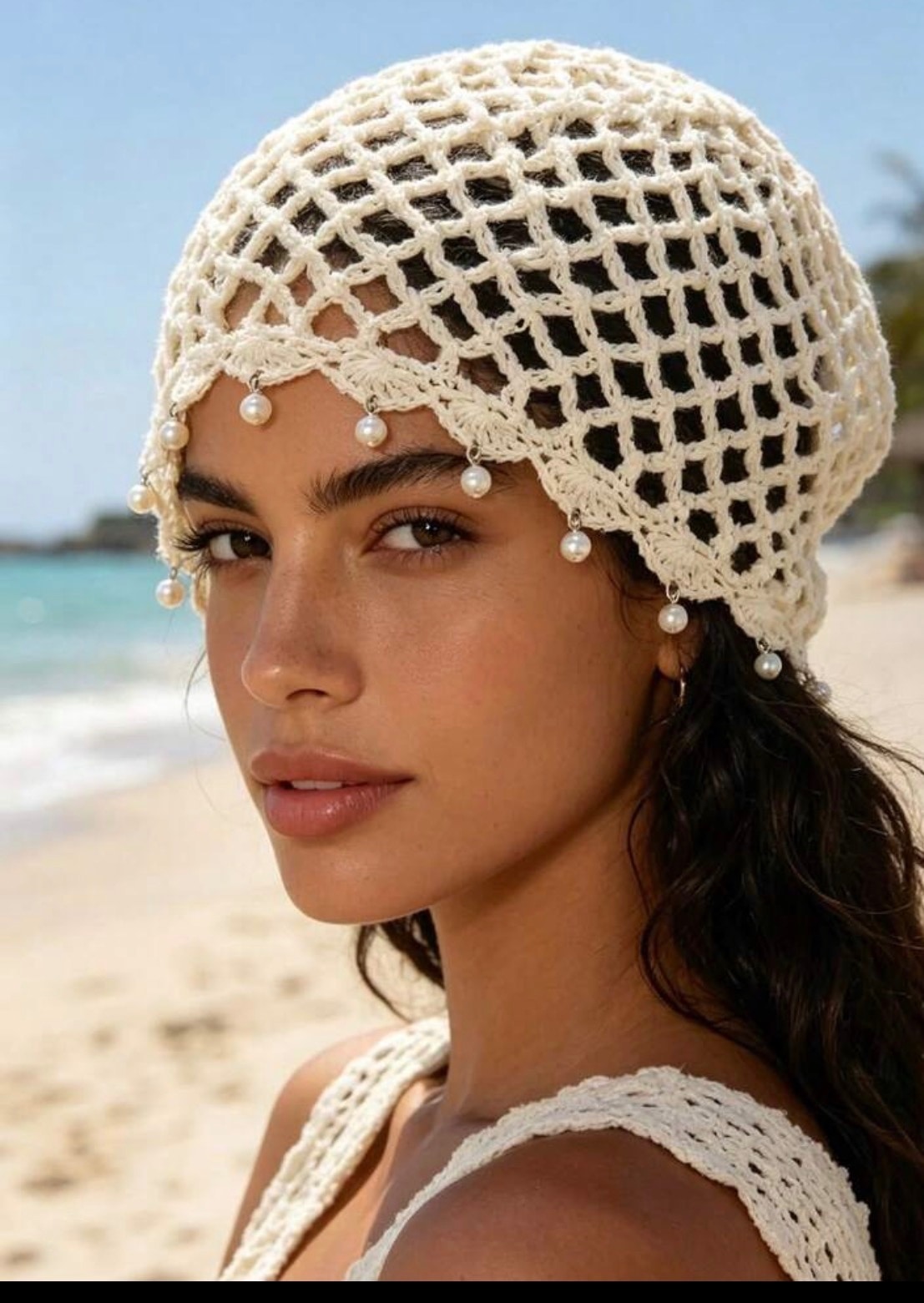 Chapeau bohème en crochet à perles et franges