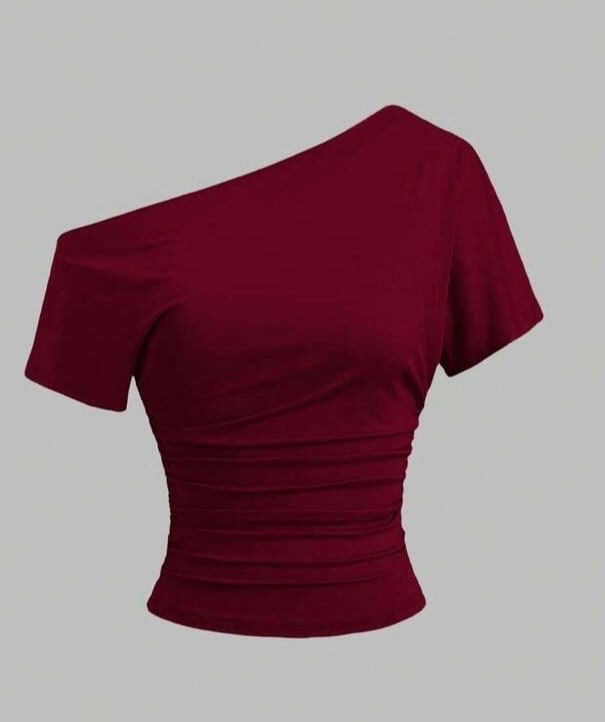 Sweetra Nouveau T-shirt décontracté printemps/été pour femmes, style à la mode de la haute rue, épaule asymétrique, coupe slim, polyvalent et confortable
