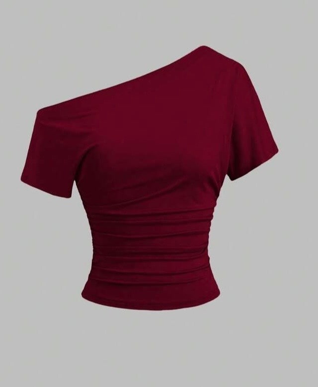 Sweetra Nouveau T-shirt décontracté printemps/été pour femmes, style à la mode de la haute rue, épaule asymétrique, coupe slim, polyvalent et confortable — vue 3