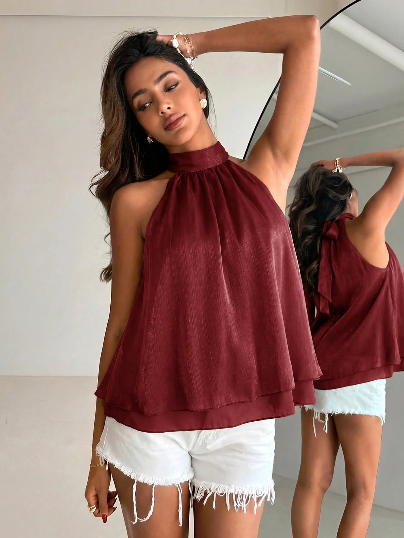Débardeur à nœud minimaliste de couleur unie pour femmes, idéal pour les vacances — vue 3