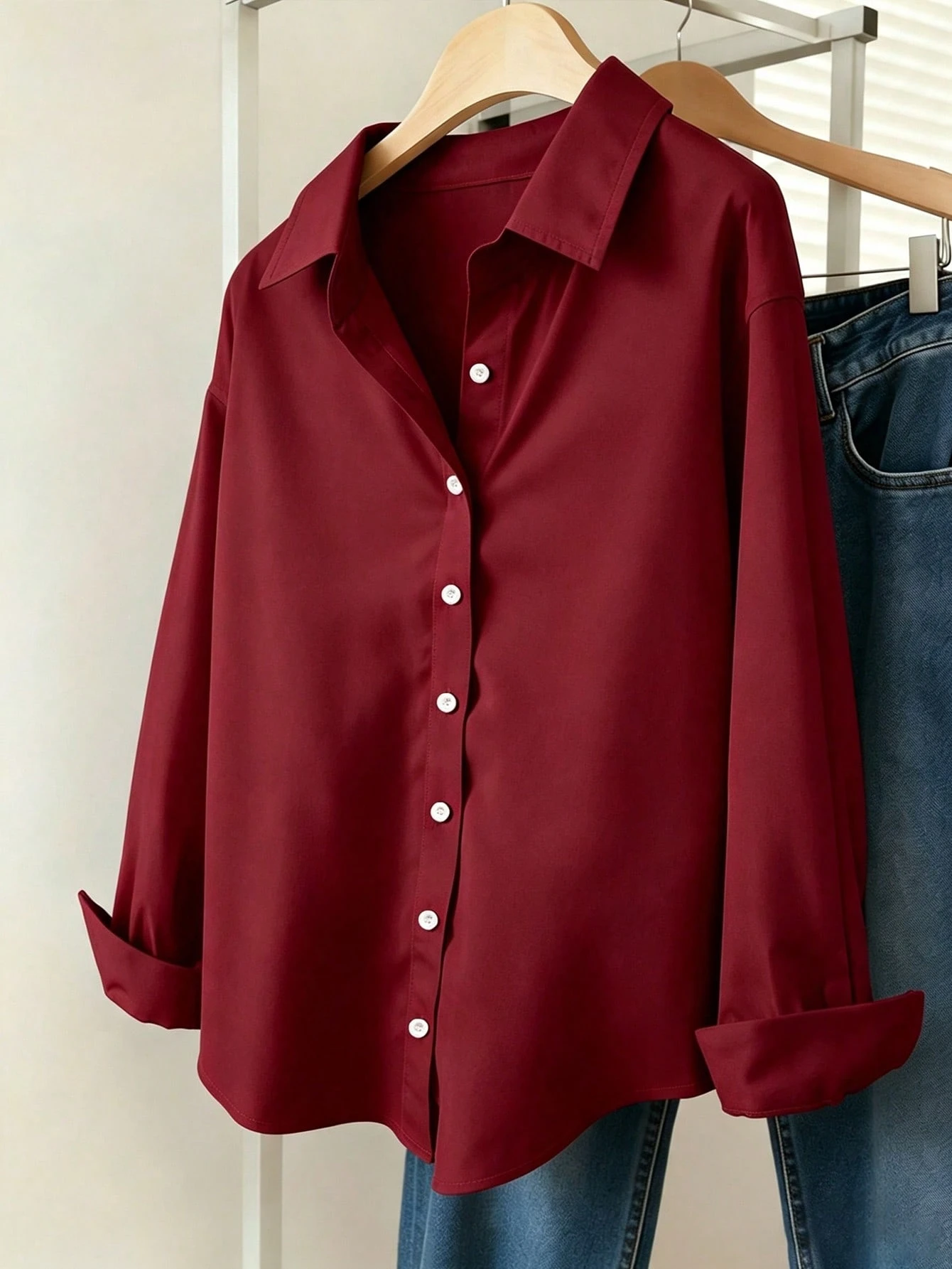 NAWLY Chemise décontractée à manches longues avec boutons devant de couleur unie pour femmes SKU: sz26010716056261464055 — vue 2