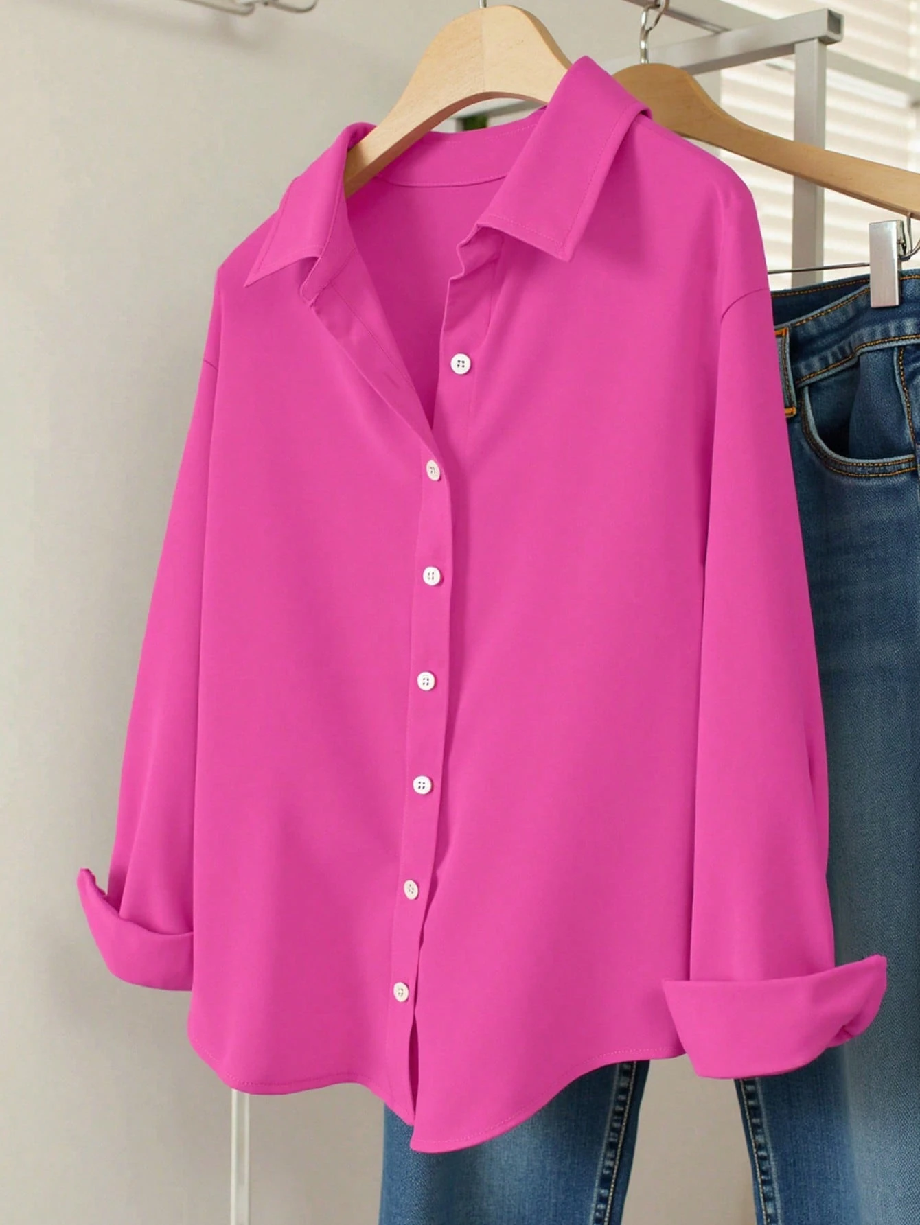 NAWLY Chemise décontractée à manches longues avec boutons devant de couleur unie pour femmes SKU: sz26010716056261464055