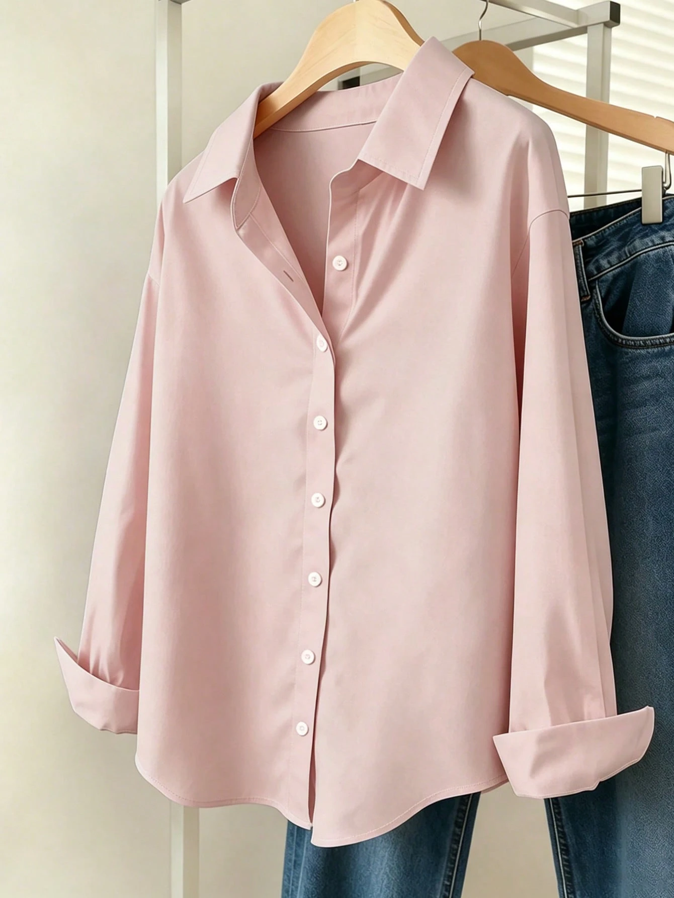 NAWLY Chemise décontractée à manches longues avec boutons devant de couleur unie pour femmes SKU: sz26010716056261464055 — vue 3