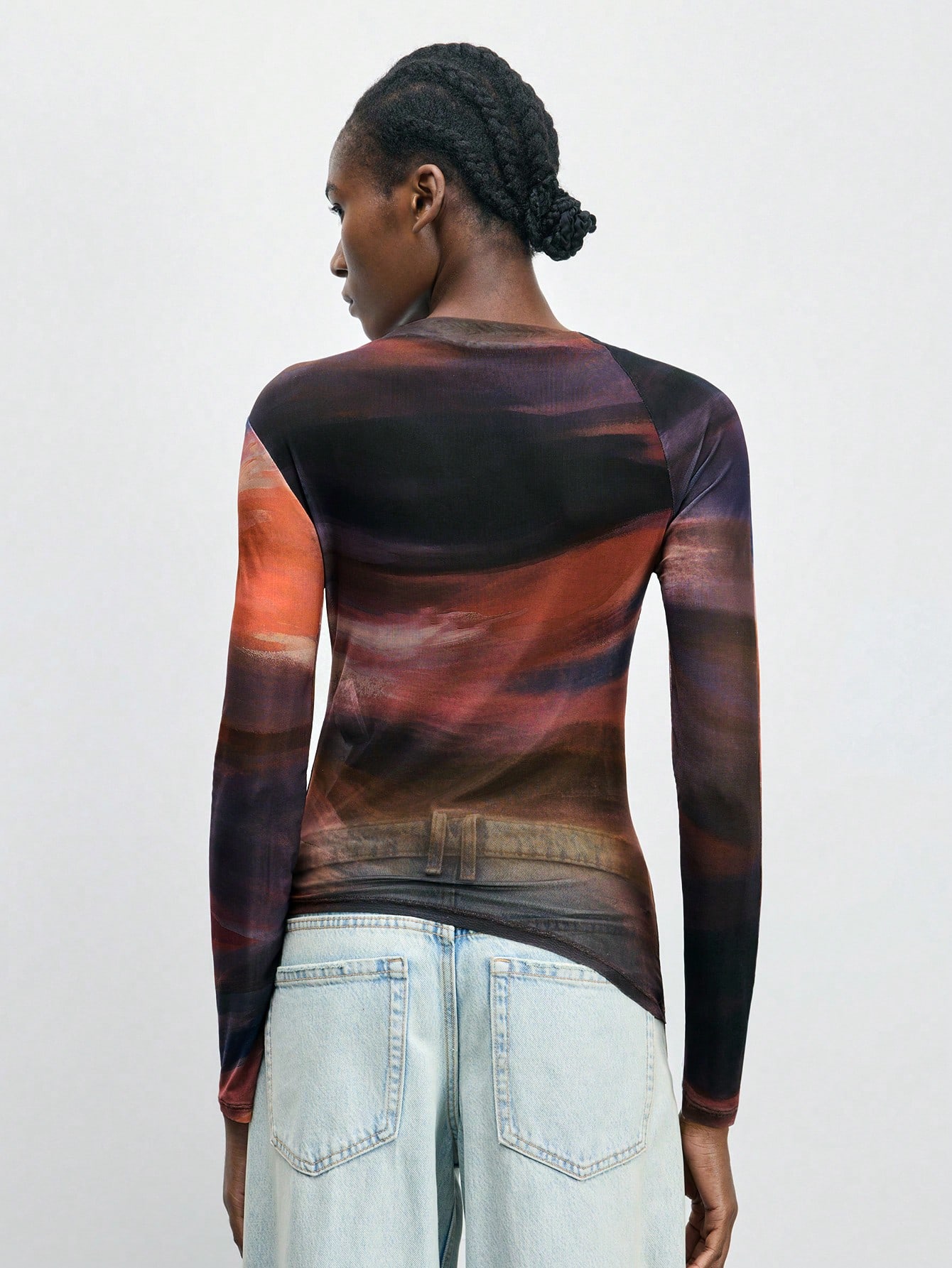 Maija Top ajusté asymétrique à imprimé tie-dye métallique décoratif pour femmes, hauts à manches longues pour femmes — vue 4