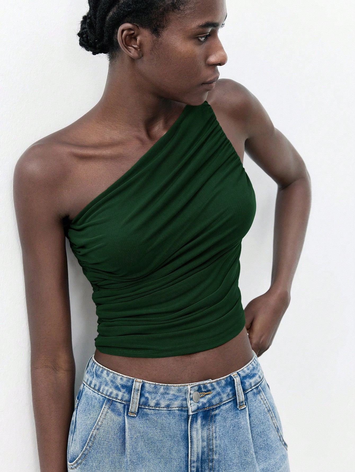 Maija Top femme printemps/été marron café, coupe asymétrique — vue 9