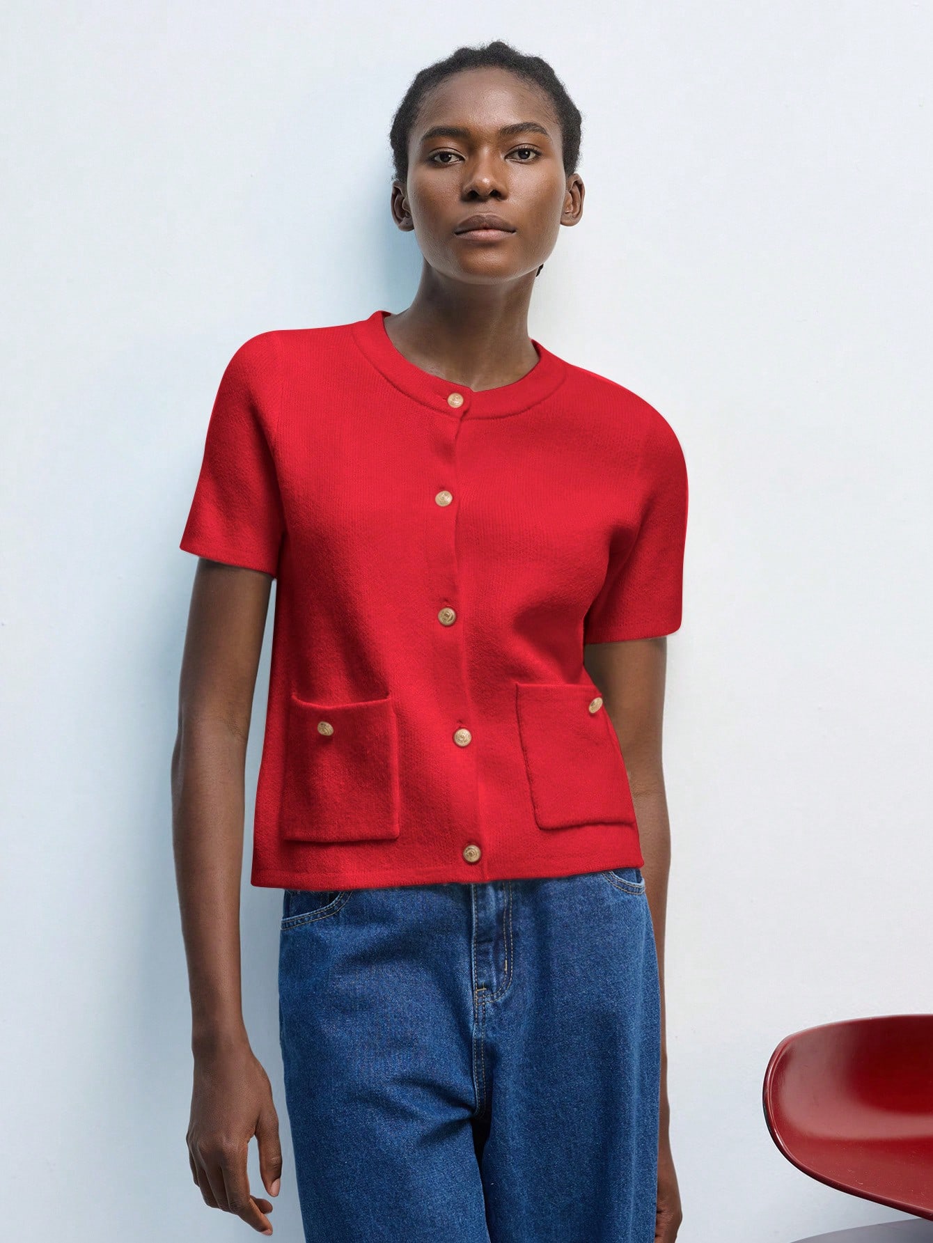 Maija 2026 Élégant Cardigan en tricot rouge pour femmes, convenant pour les loisirs — vue 6