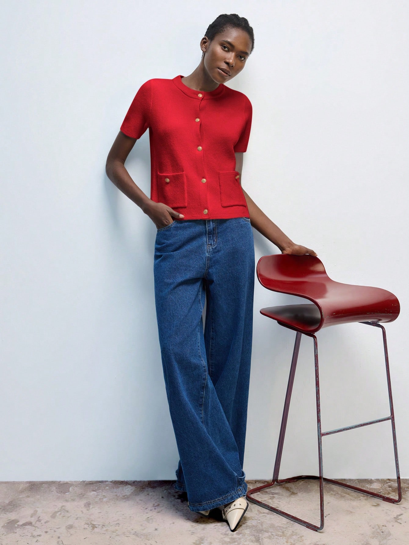 Maija 2026 Élégant Cardigan en tricot rouge pour femmes, convenant pour les loisirs — vue 7