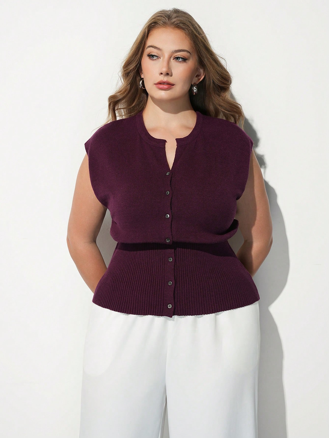 Maija Top en tricot décontracté polyvalent de couleur unie pour femmes grandes tailles