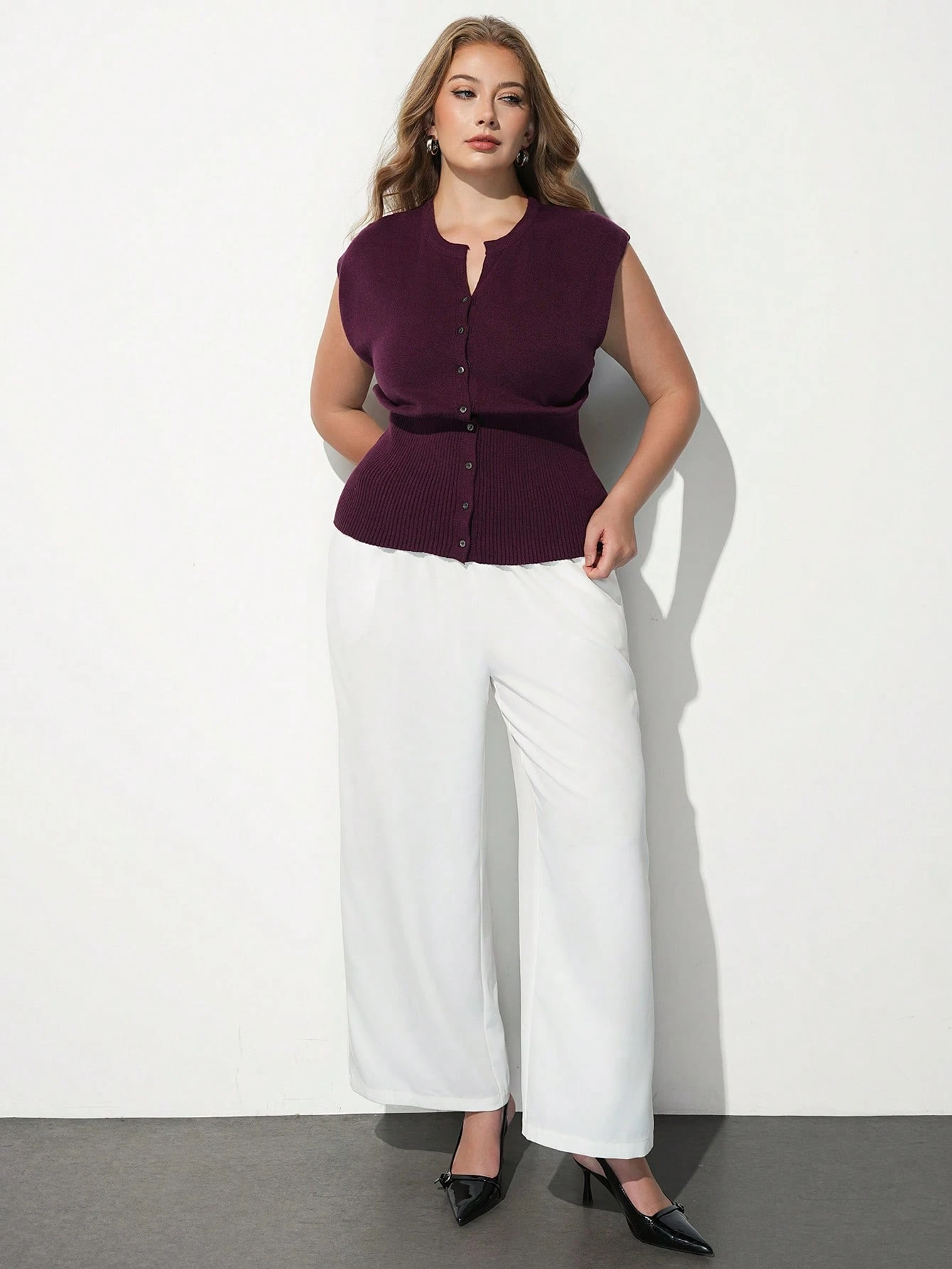 Maija Top en tricot décontracté polyvalent de couleur unie pour femmes grandes tailles — vue 3