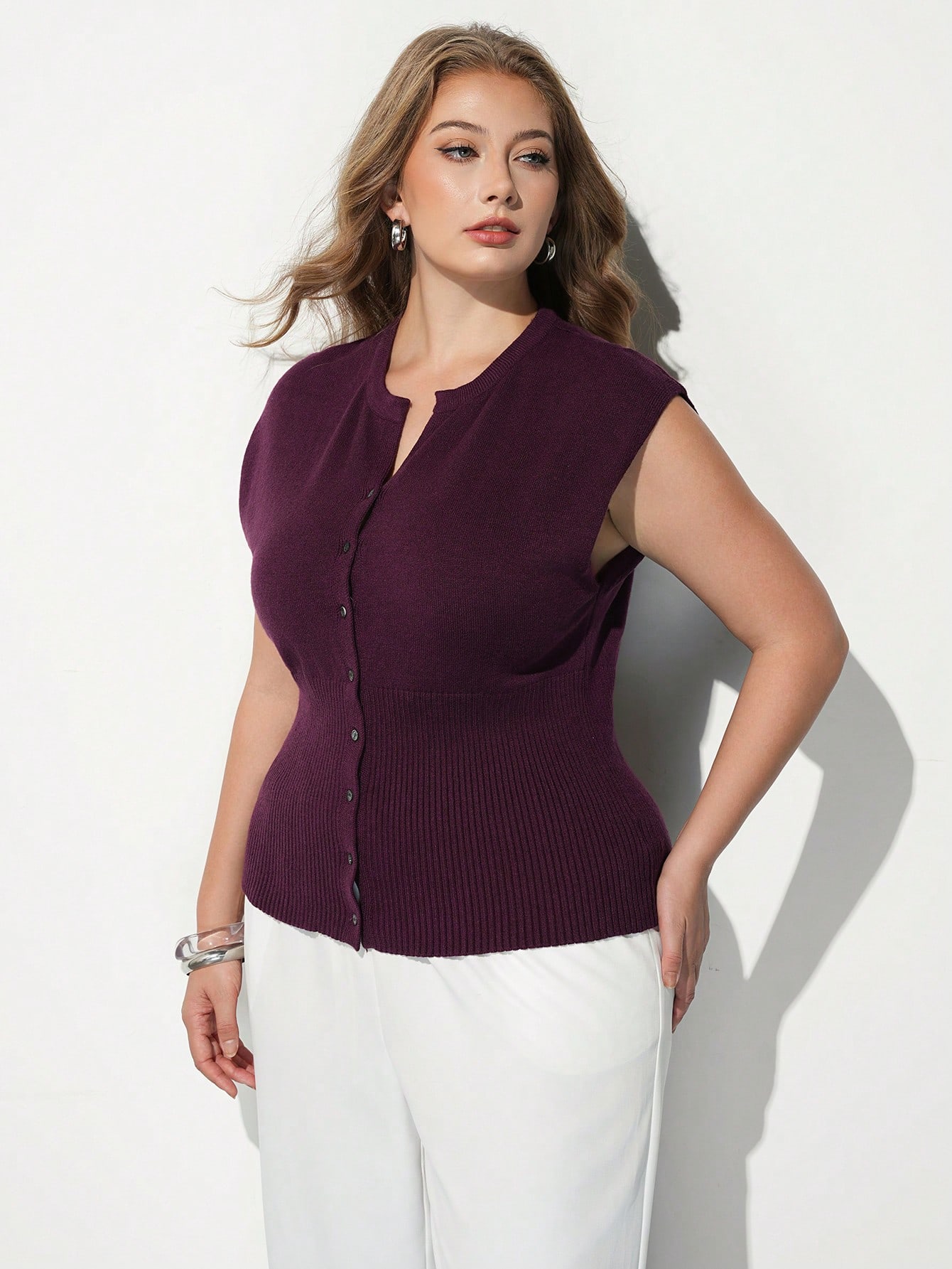 Maija Top en tricot décontracté polyvalent de couleur unie pour femmes grandes tailles — vue 4