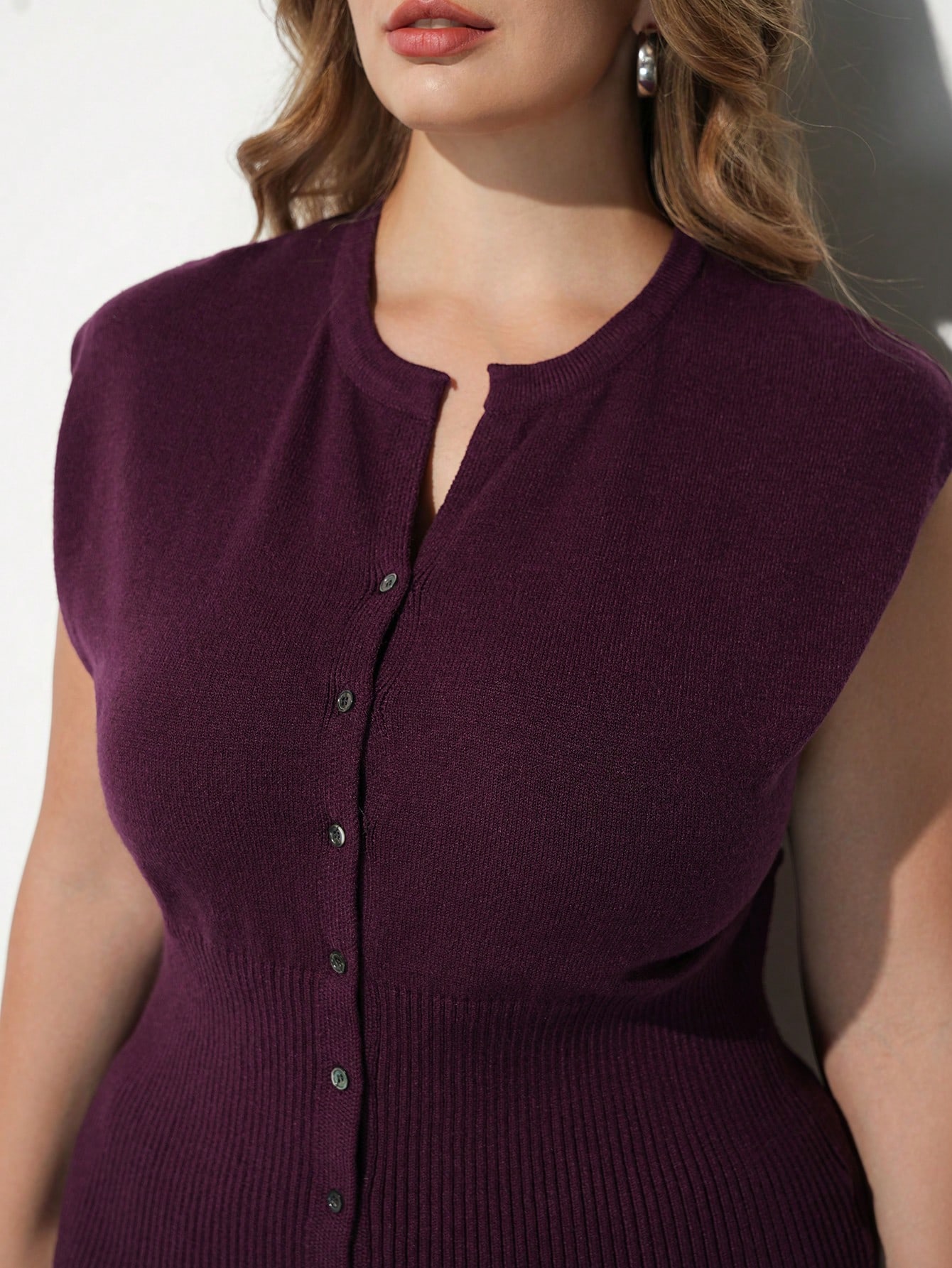 Maija Top en tricot décontracté polyvalent de couleur unie pour femmes grandes tailles — vue 5