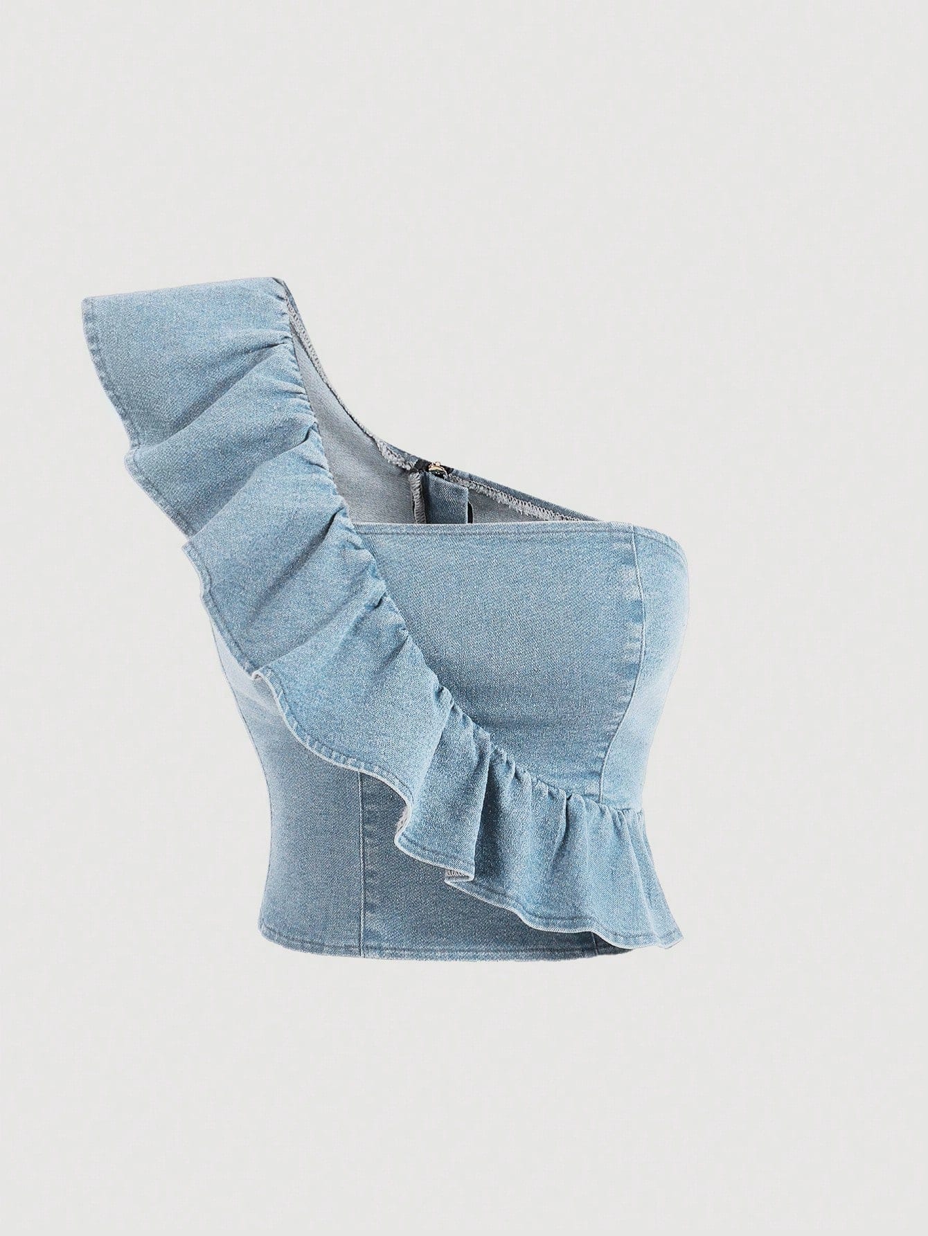 SHEIN MOD Top décontracté simple en denim à volants aux épaules pour femmes