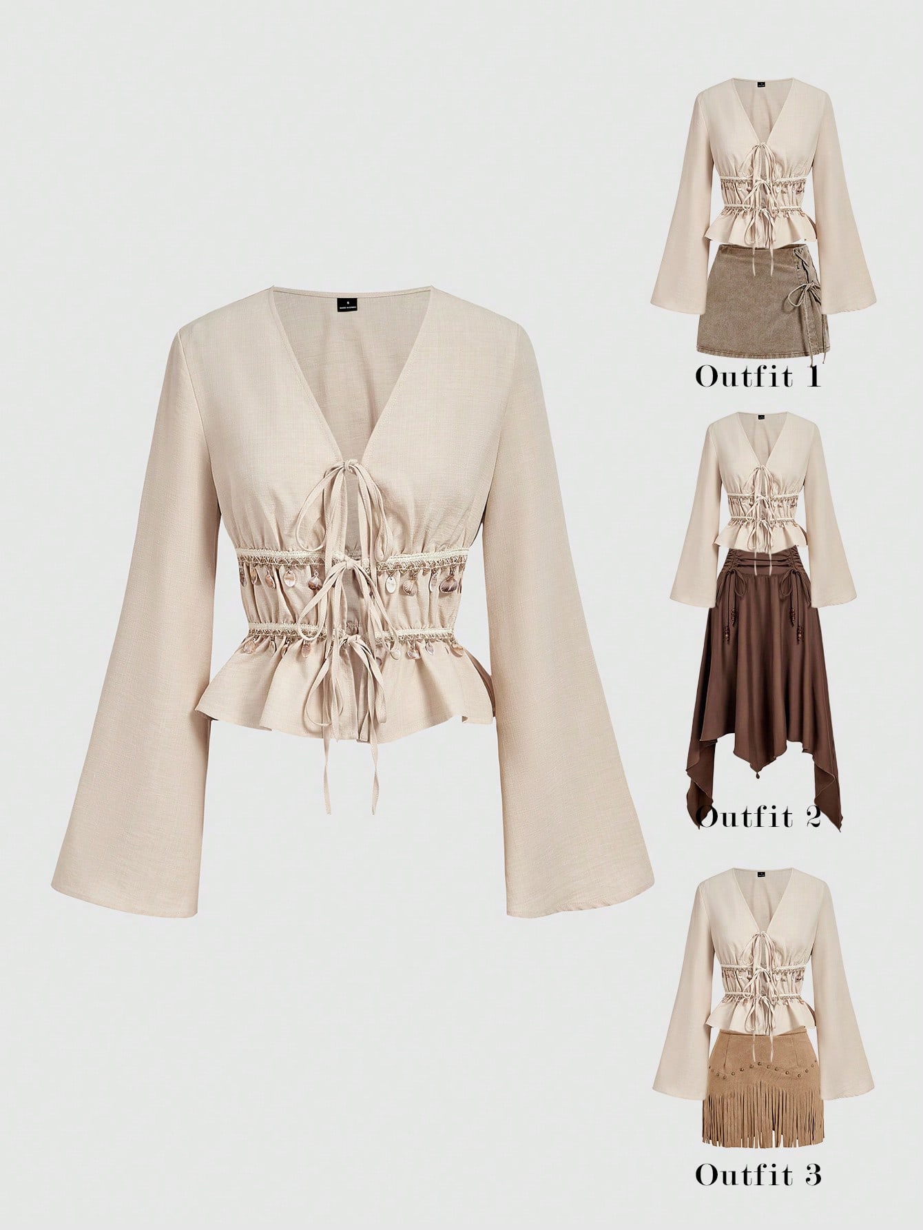 SHEIN MOD Blouse blanche élégante à manches évasées avec nœud