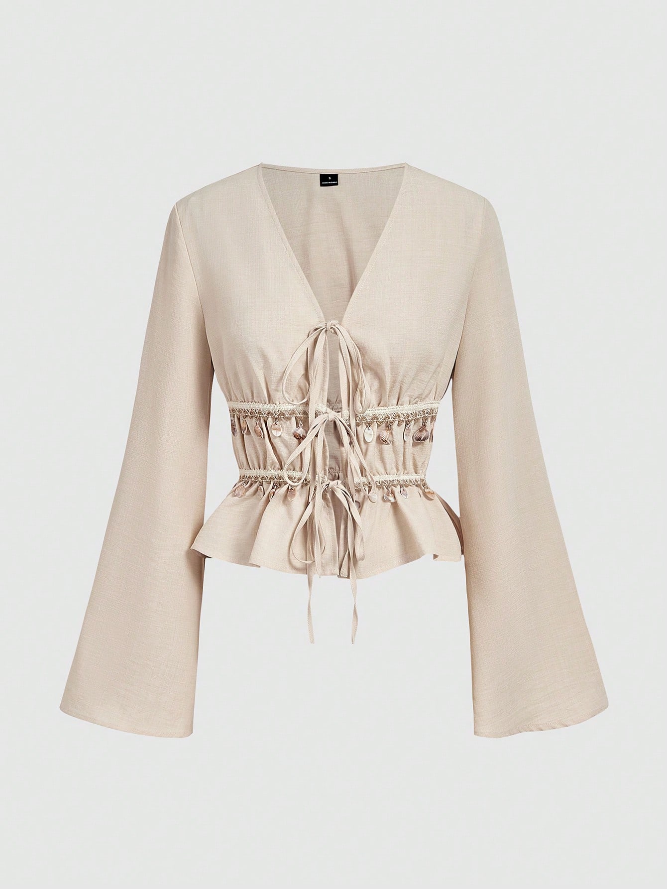 SHEIN MOD Blouse blanche élégante à manches évasées avec nœud — vue 3