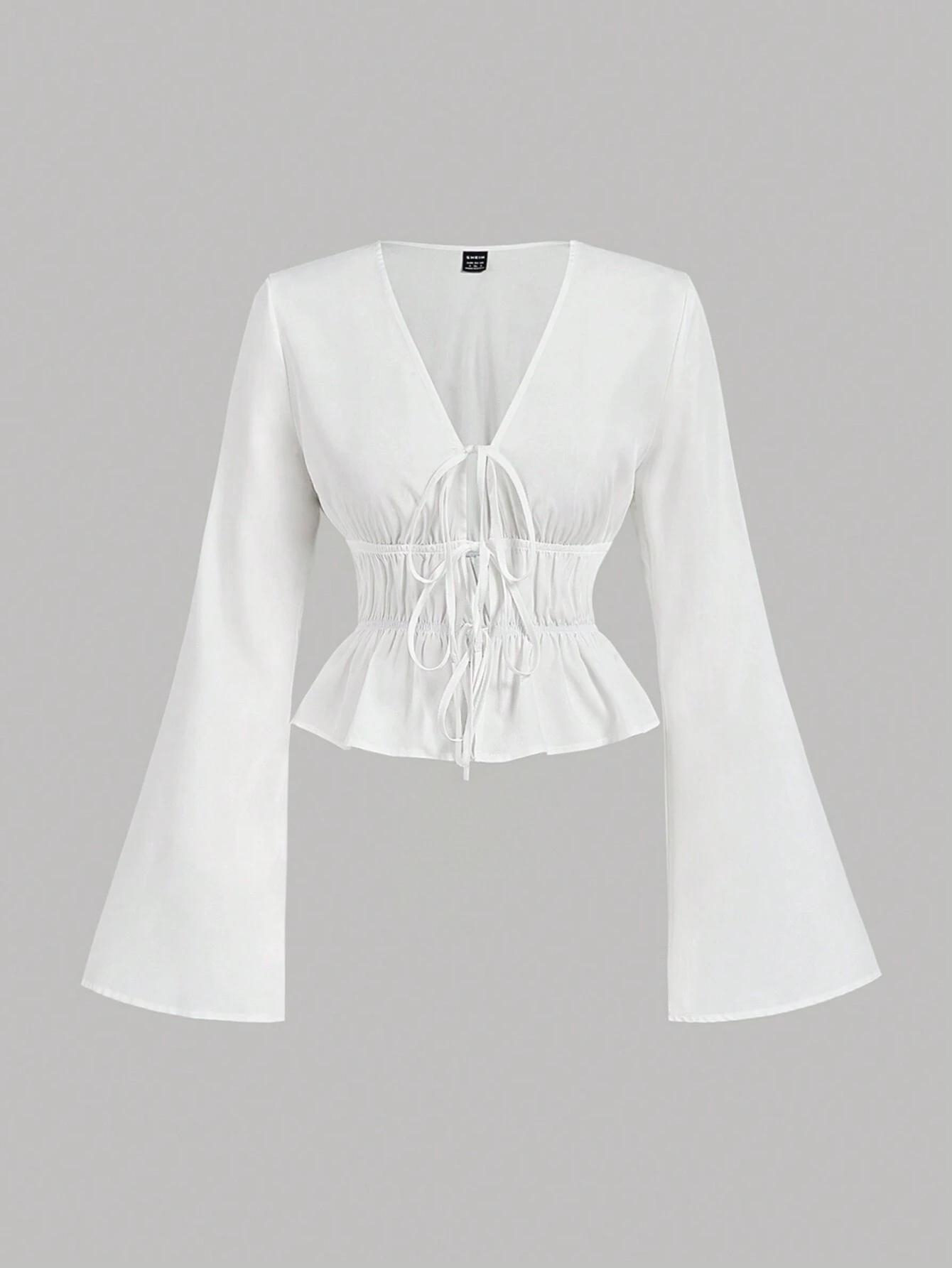 SHEIN MOD Blouse blanche élégante à manches évasées avec nœud — vue 10