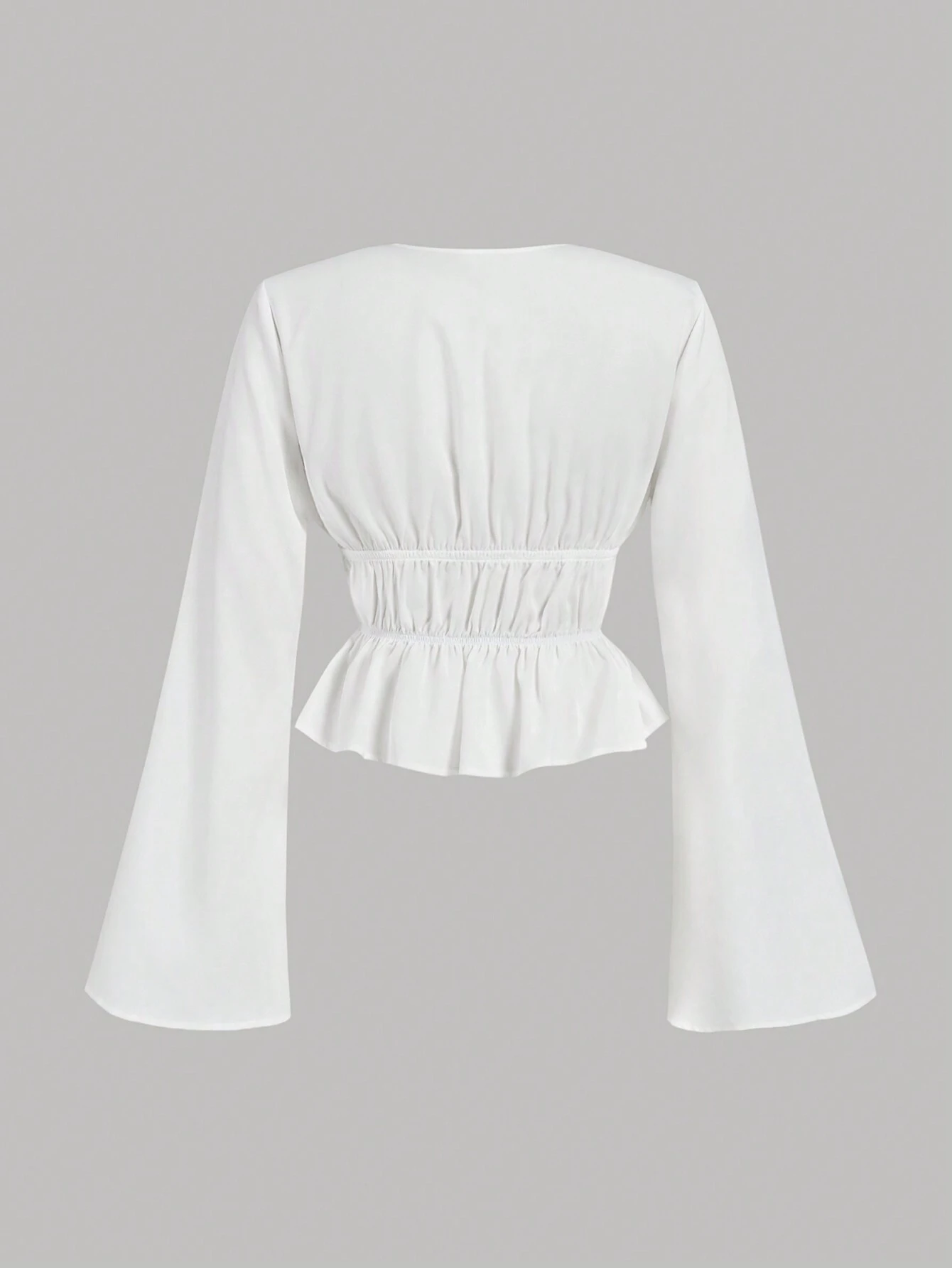 SHEIN MOD Blouse blanche élégante à manches évasées avec nœud — vue 11