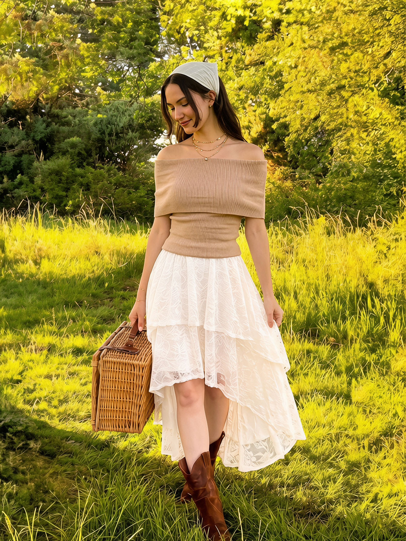 SHEIN MOD Top tricoté épaules dénudées couleur unie pour femmes — vue 4
