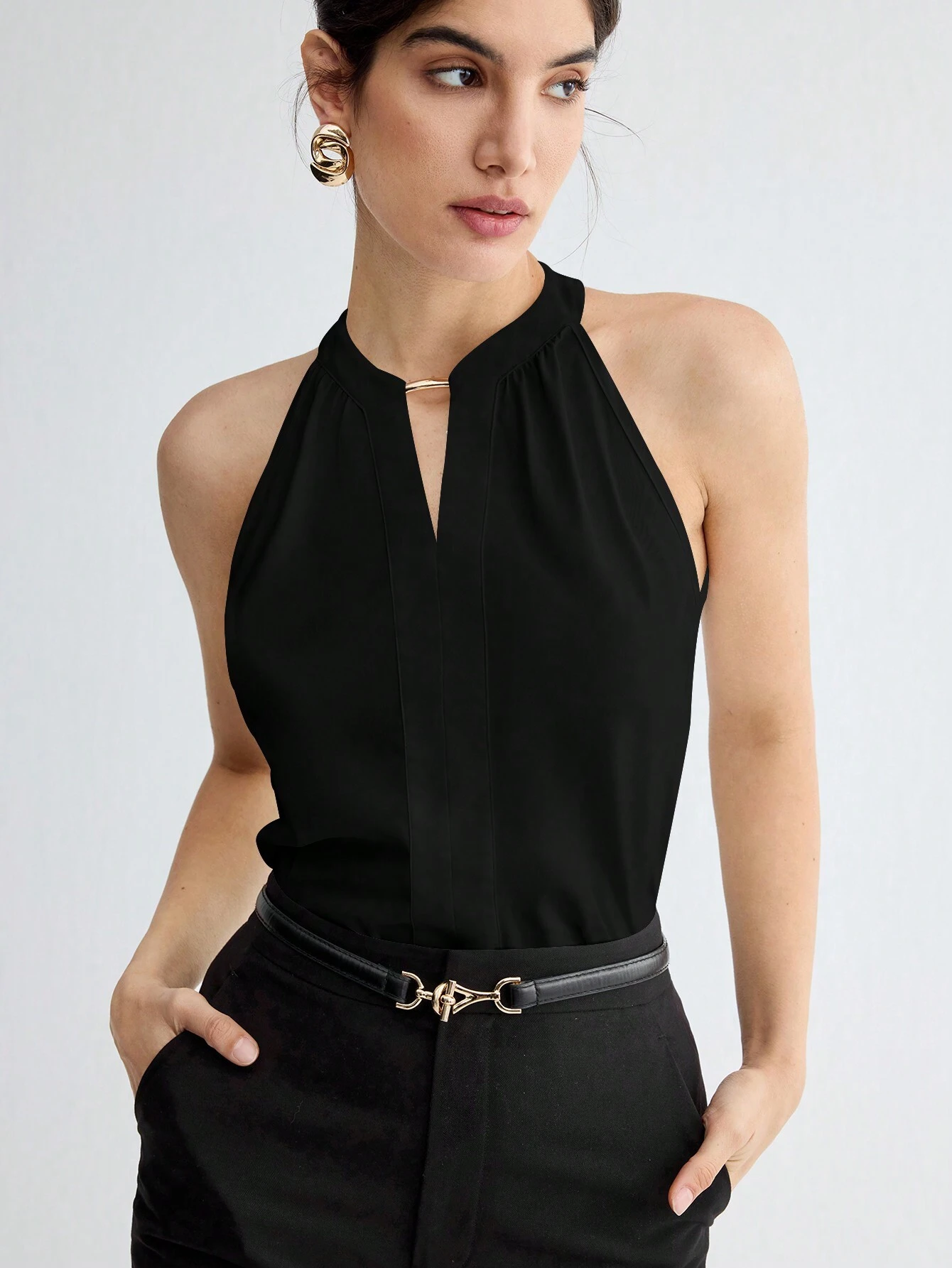 BizChic Top sans manches à encolure dégagée élégante pour femmes, polyvalent