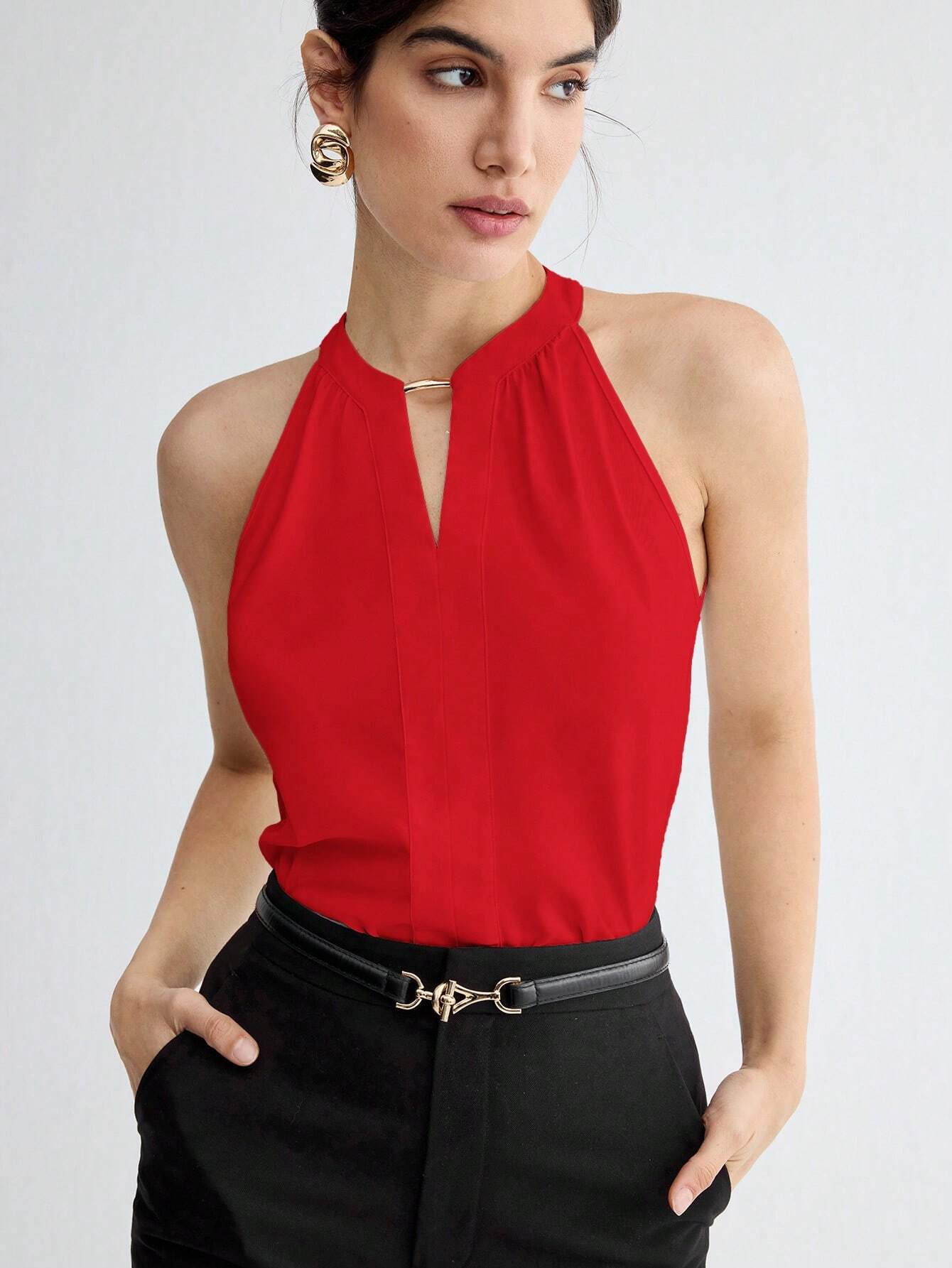BizChic Top sans manches à encolure dégagée élégante pour femmes, polyvalent — vue 10