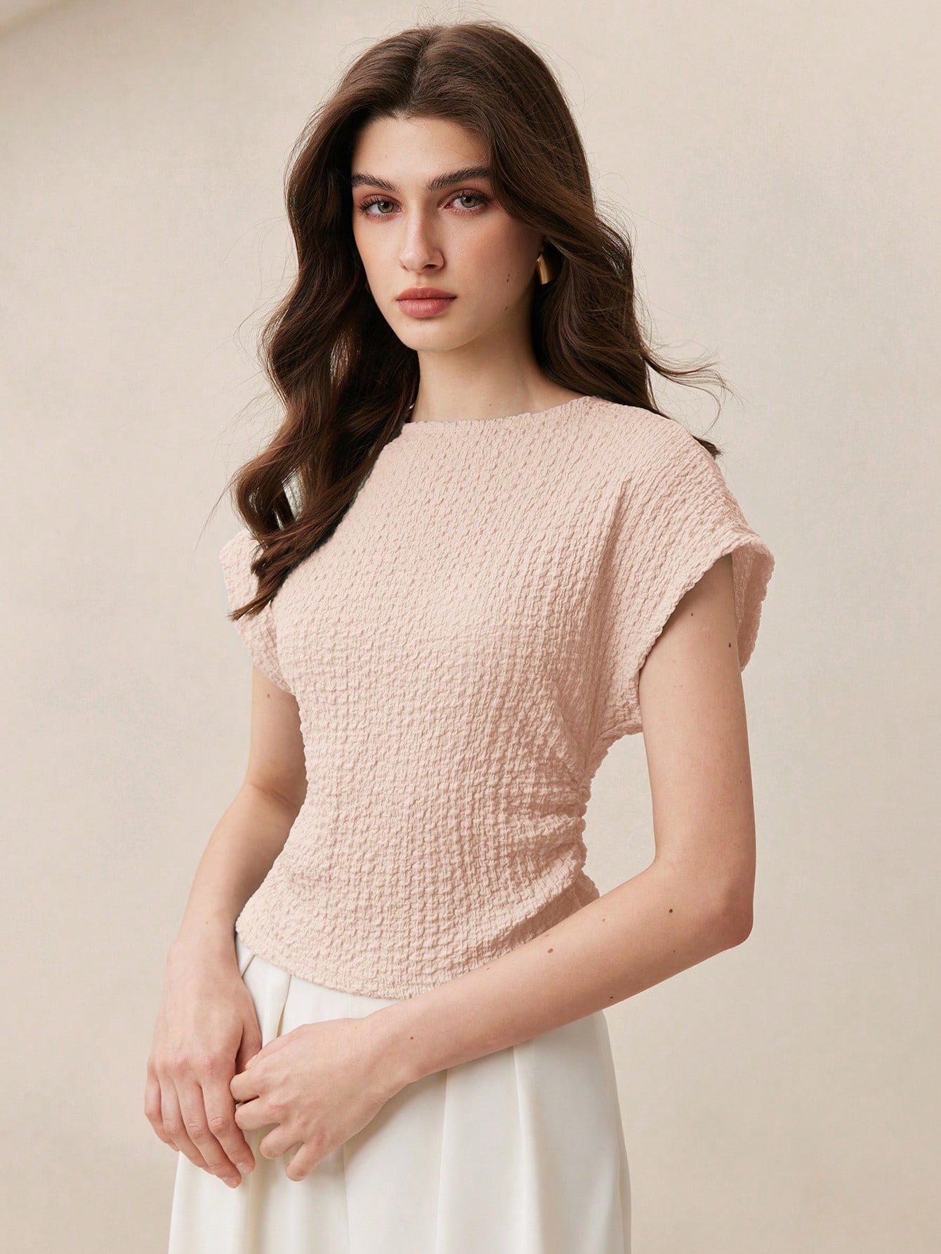 BizChic Top blanc pour femme de printemps avec manches épaules, col rond — vue 5