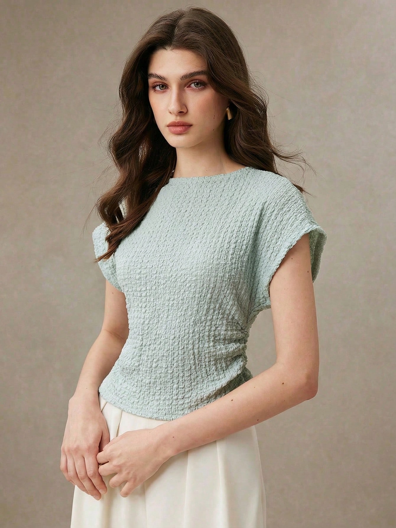 BizChic Top blanc pour femme de printemps avec manches épaules, col rond — vue 7