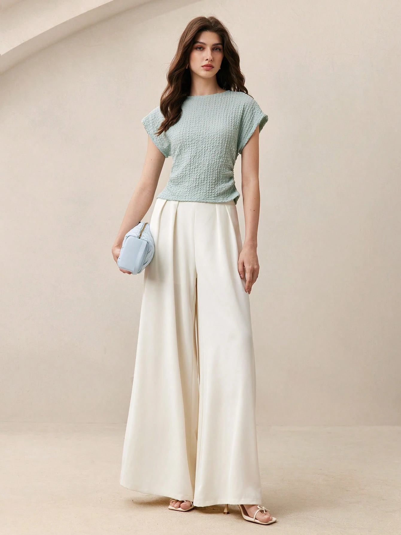 BizChic Top blanc pour femme de printemps avec manches épaules, col rond — vue 8