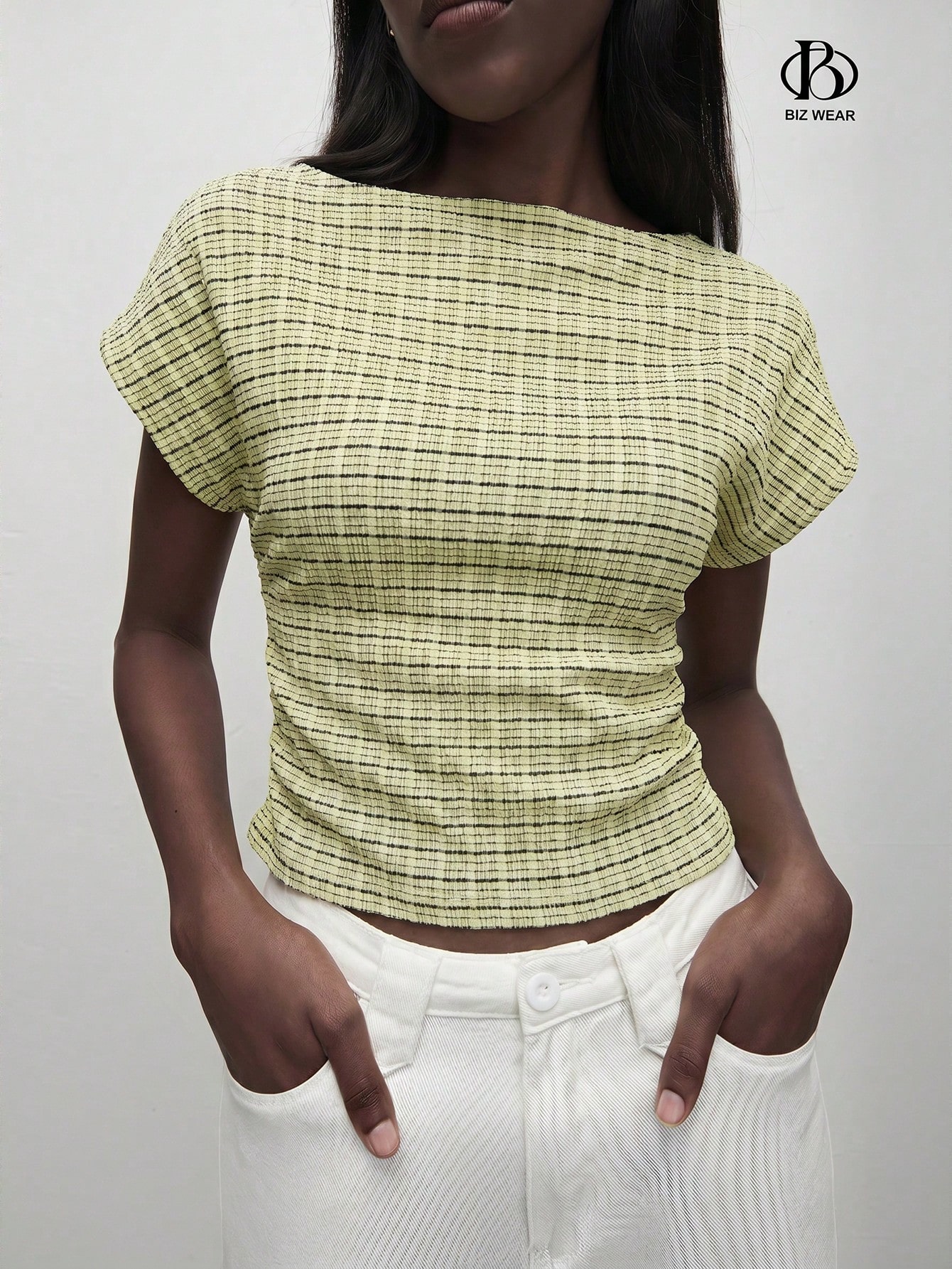 BizChic Top blanc pour femme de printemps avec manches épaules, col rond — vue 10