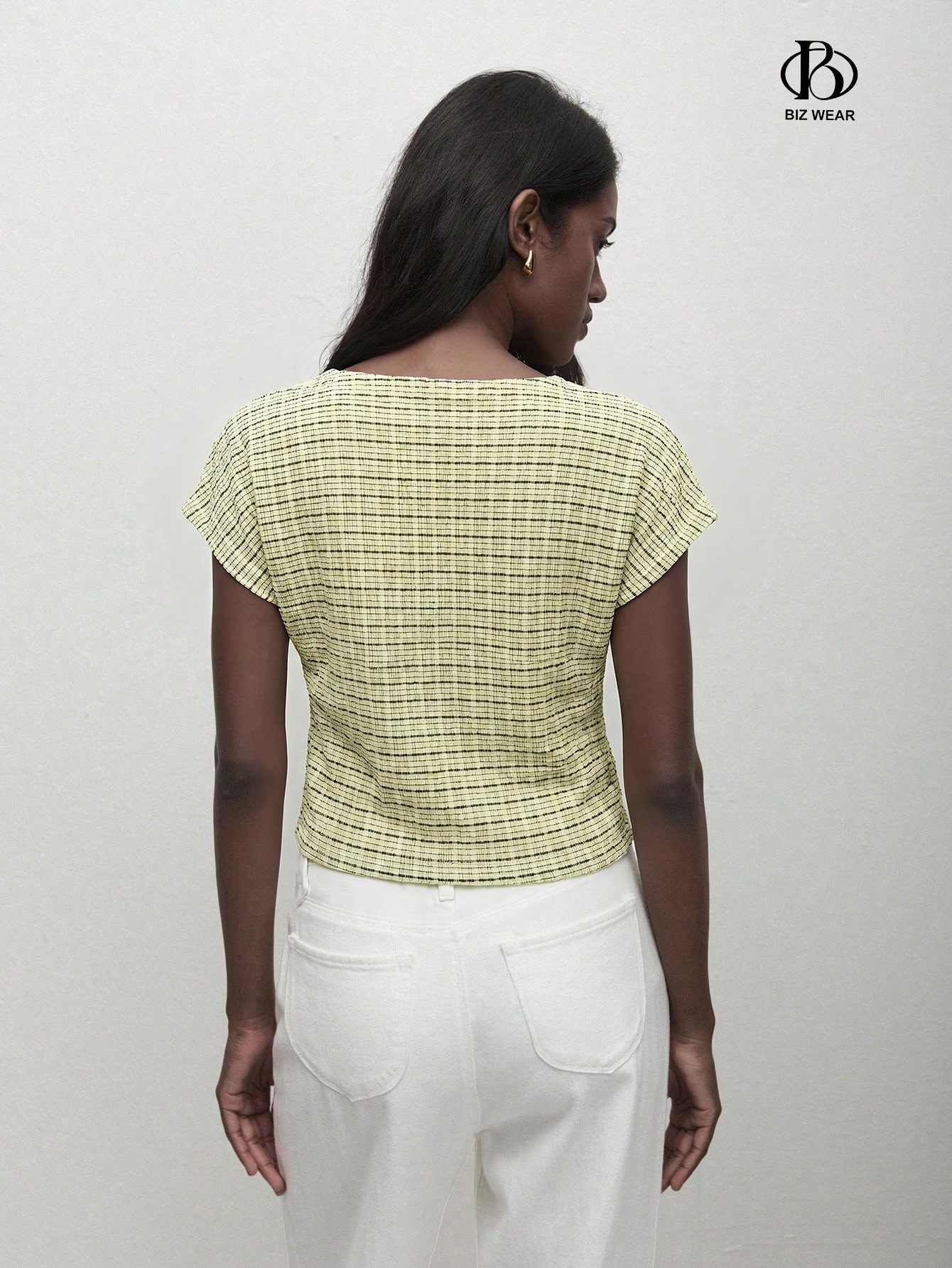BizChic Top blanc pour femme de printemps avec manches épaules, col rond — vue 11