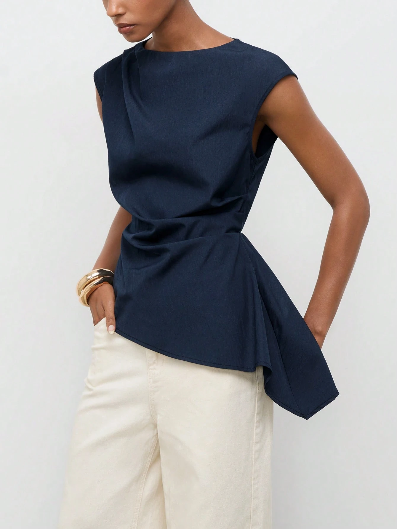 Maija Top décontracté polyvalent pour femme, couleur unie, plissé, pour un usage quotidien