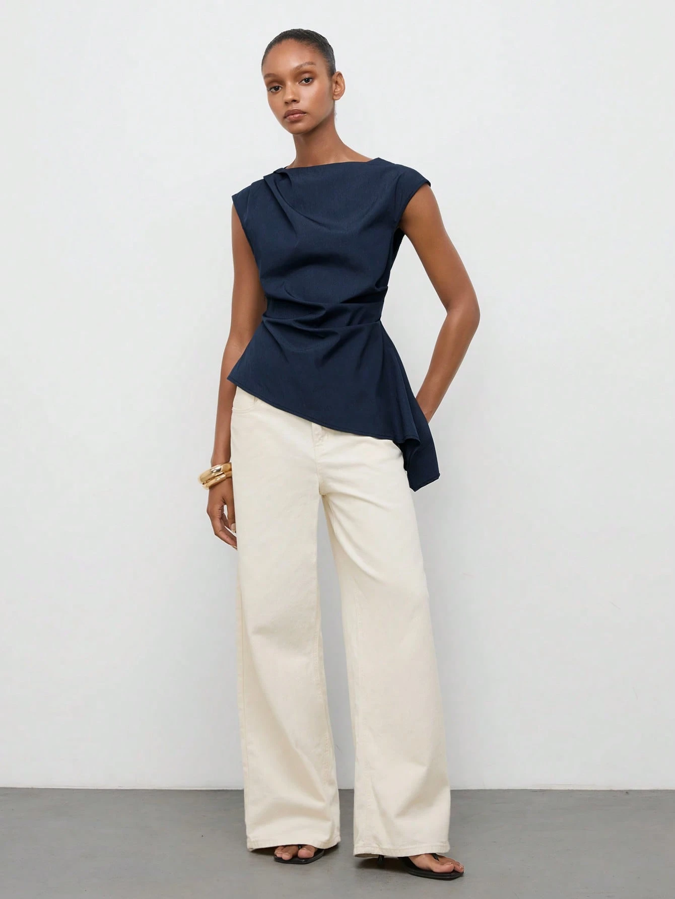 Maija Top décontracté polyvalent pour femme, couleur unie, plissé, pour un usage quotidien — vue 2