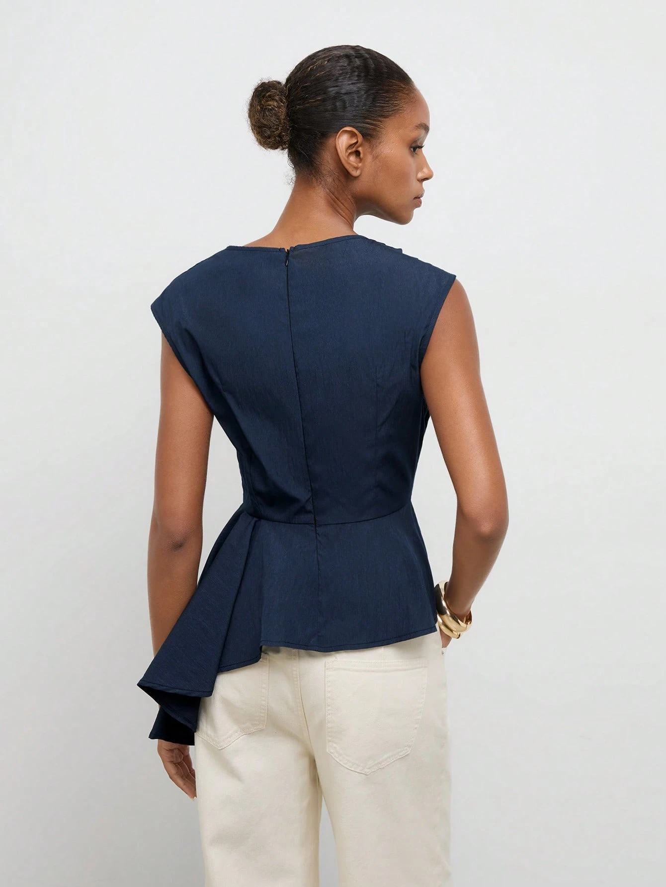 Maija Top décontracté polyvalent pour femme, couleur unie, plissé, pour un usage quotidien — vue 3