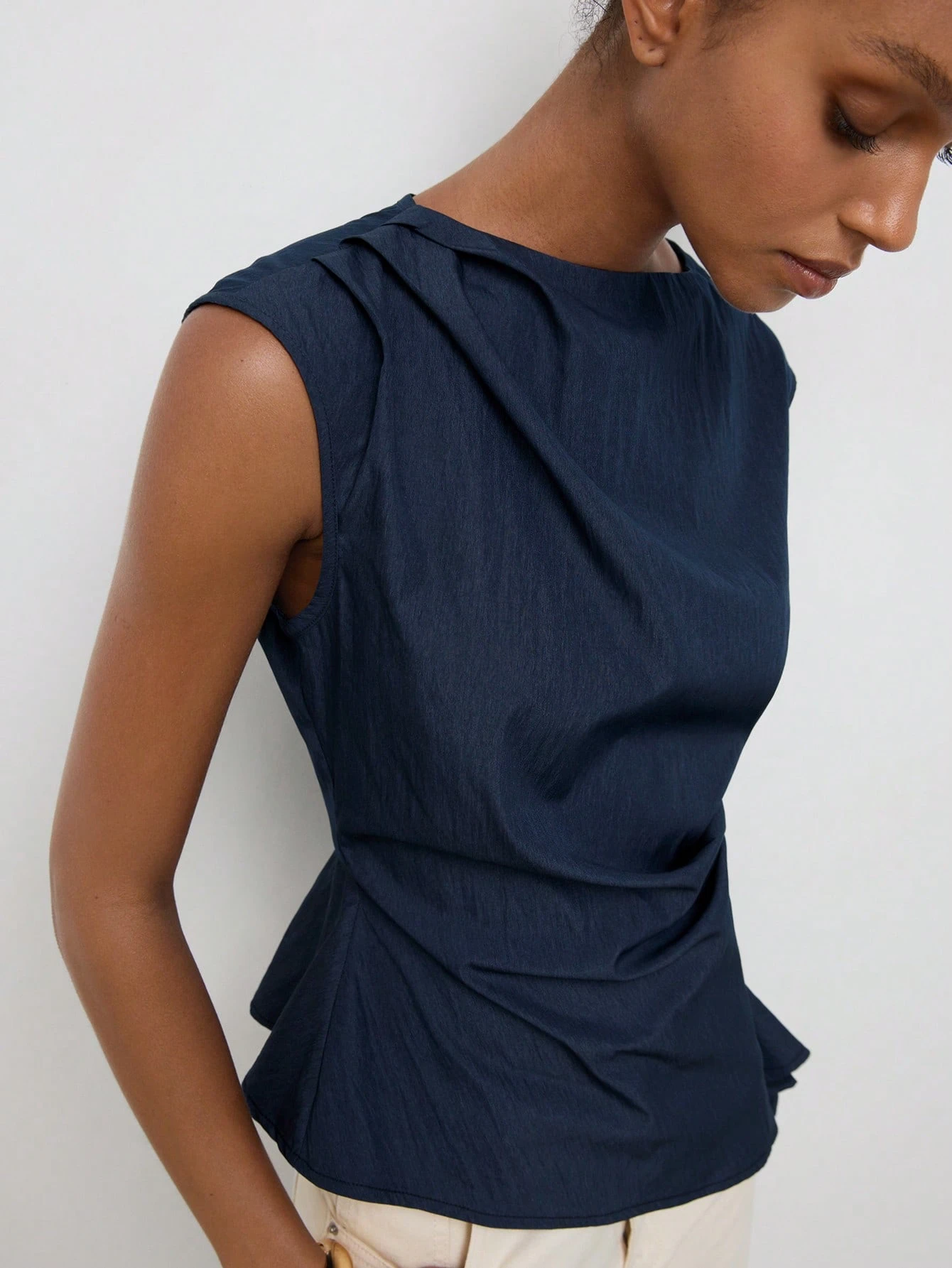 Maija Top décontracté polyvalent pour femme, couleur unie, plissé, pour un usage quotidien — vue 5