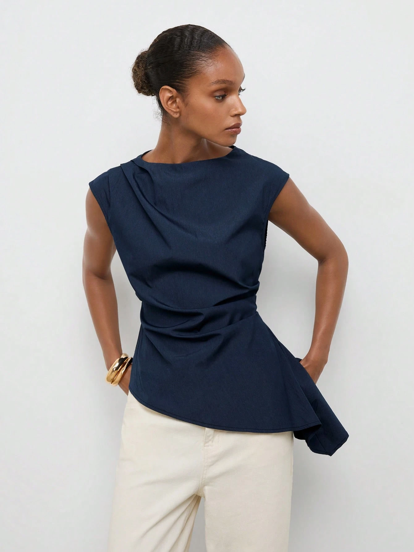 Maija Top décontracté polyvalent pour femme, couleur unie, plissé, pour un usage quotidien — vue 6
