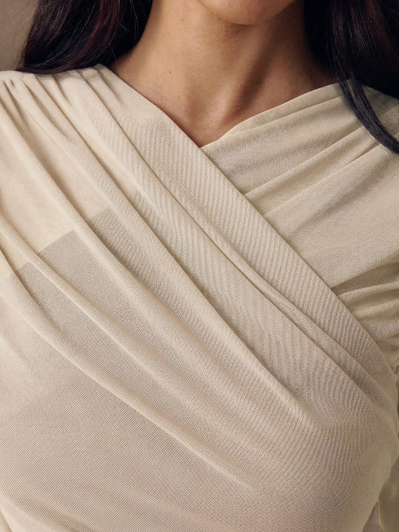 BAE T-shirt à manches longues plissé ajusté de couleur unie décontracté — vue 3