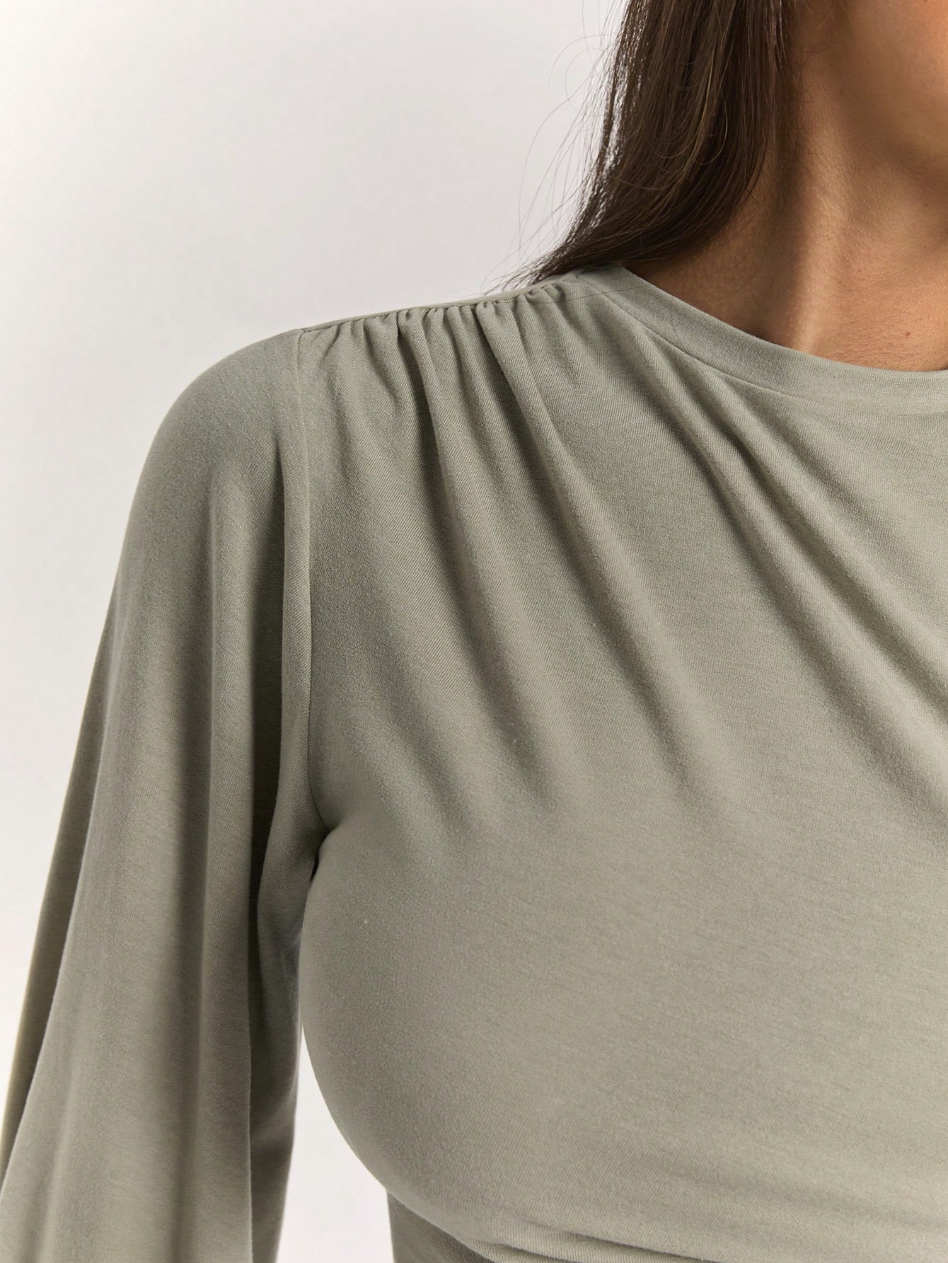 BAE Top tricoté élégant et sexy pour femmes, vert armée vert olive, froncé, asymétrique — vue 7