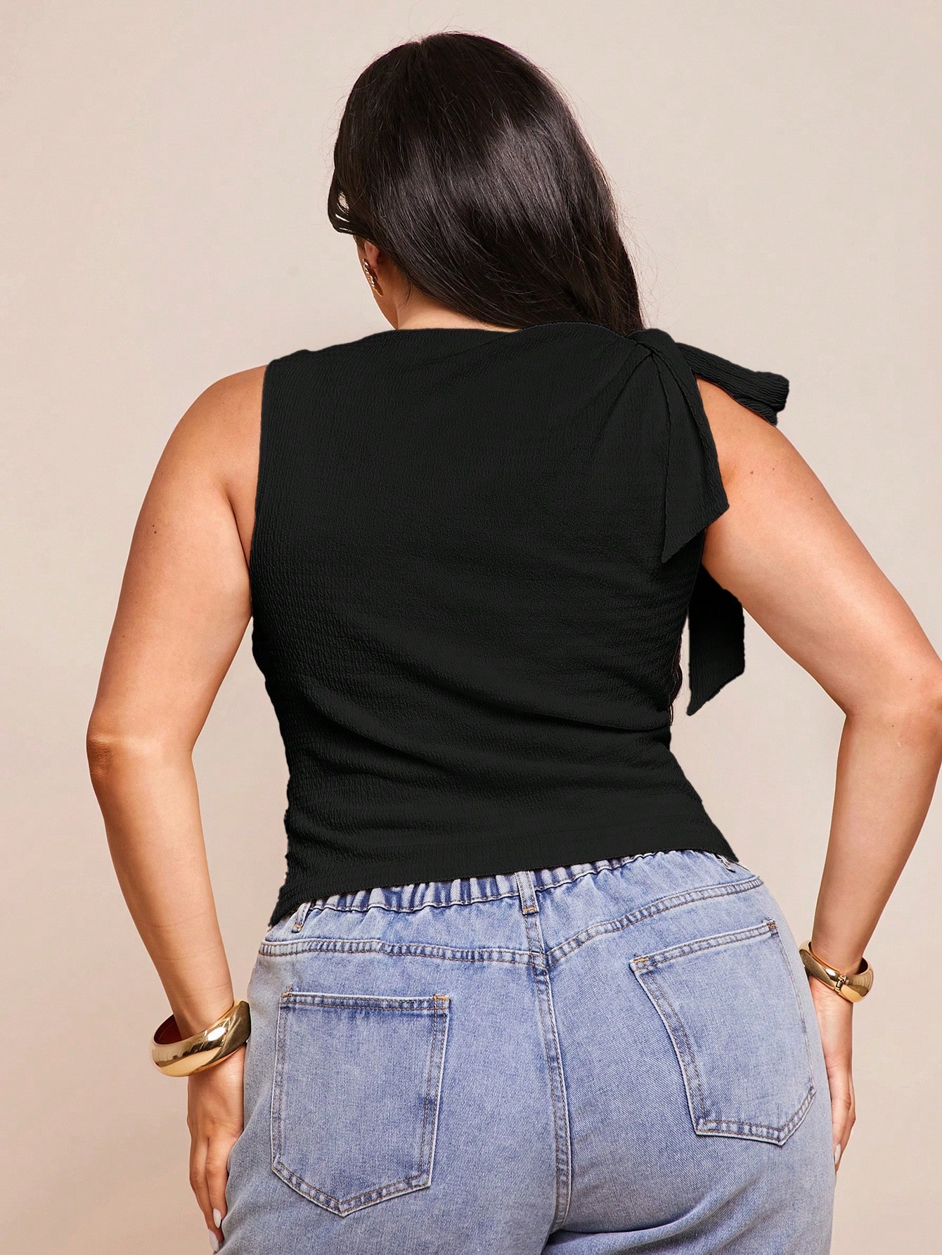 BAE Hauts asymétriques à col noué pour femmes grandes tailles, texture unie — vue 4