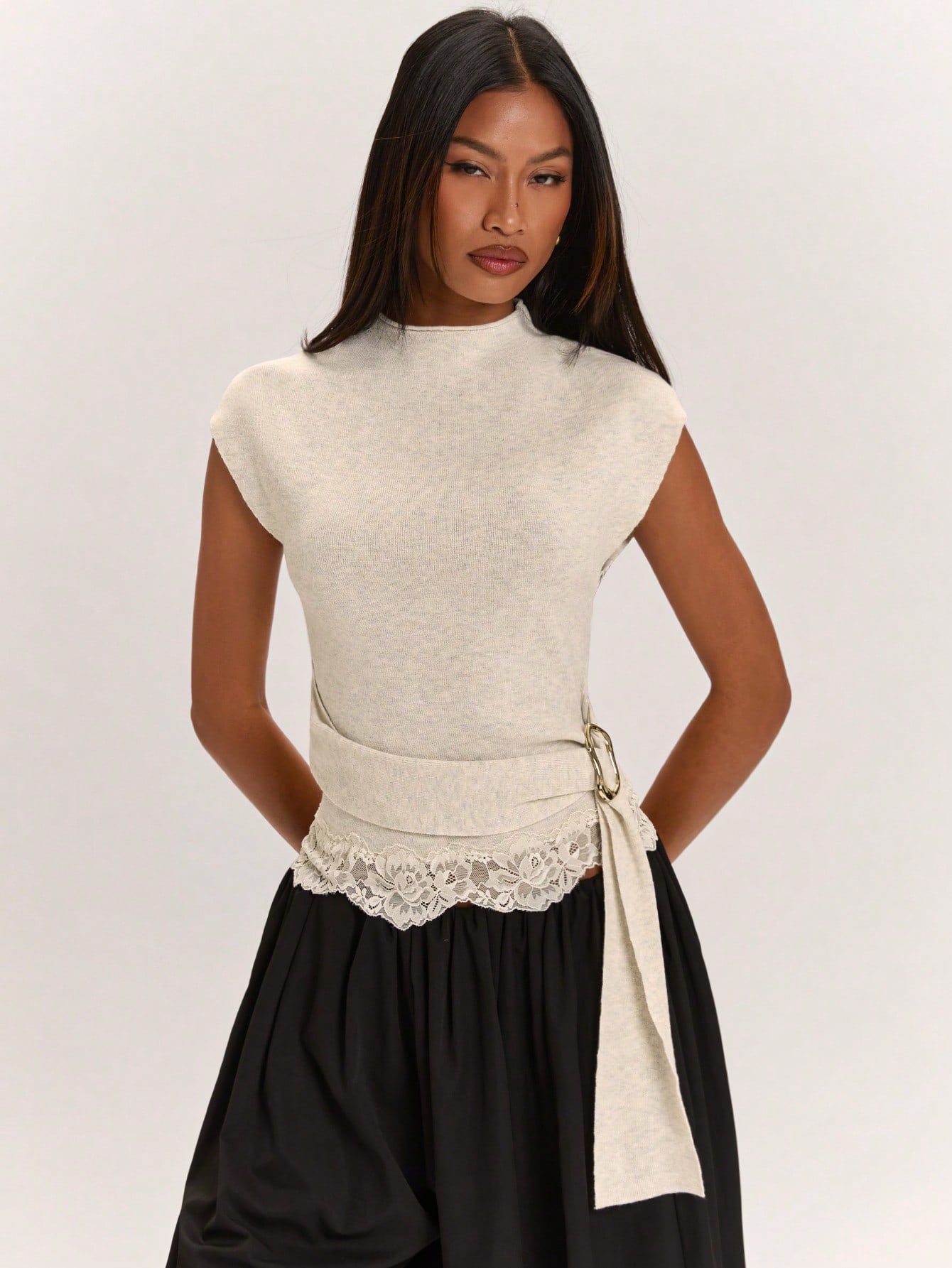 BAE Pull élégant minimaliste pour femme, col semi-montant, taille cintrée, style citadin — vue 6