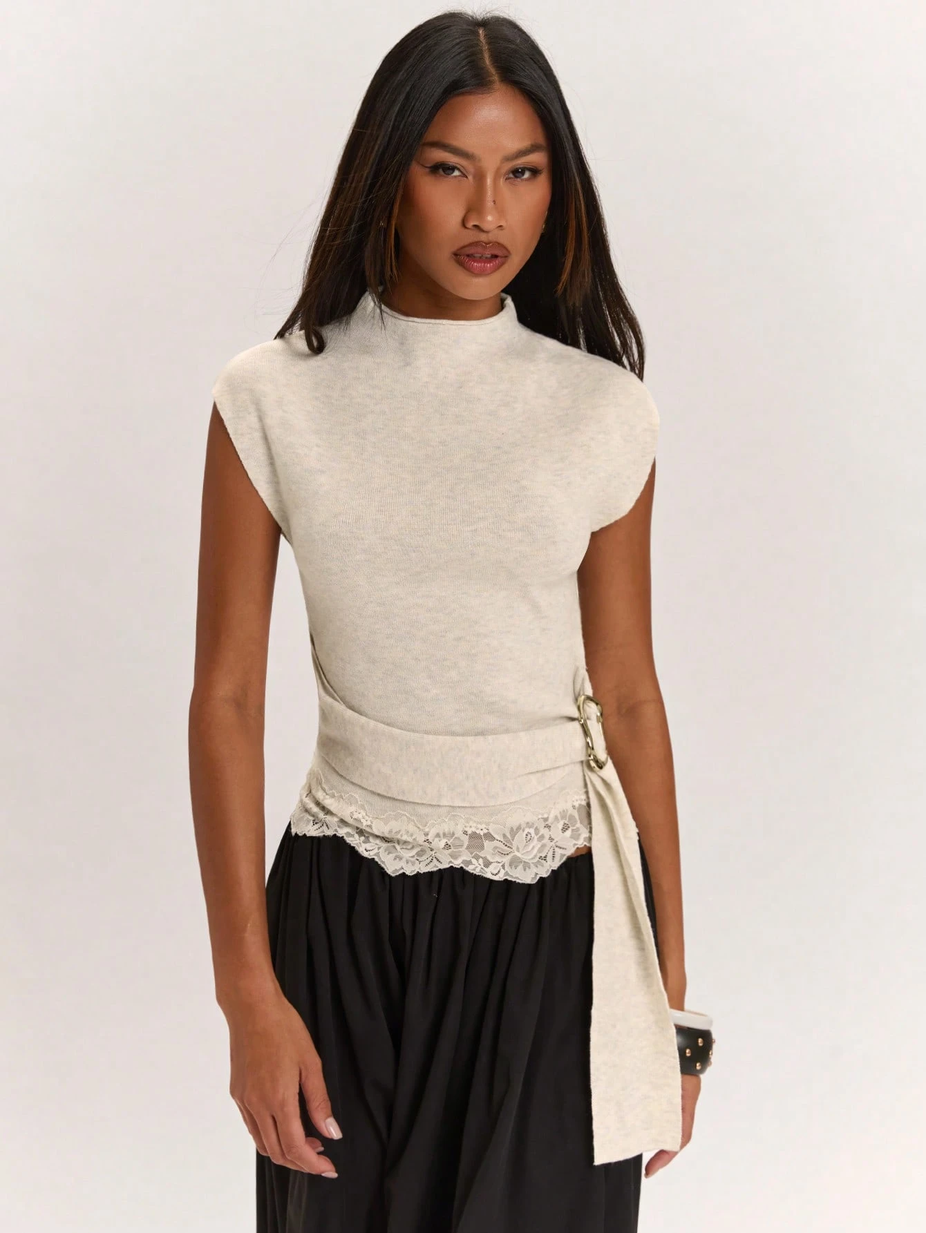 BAE Pull élégant minimaliste pour femme, col semi-montant, taille cintrée, style citadin — vue 7