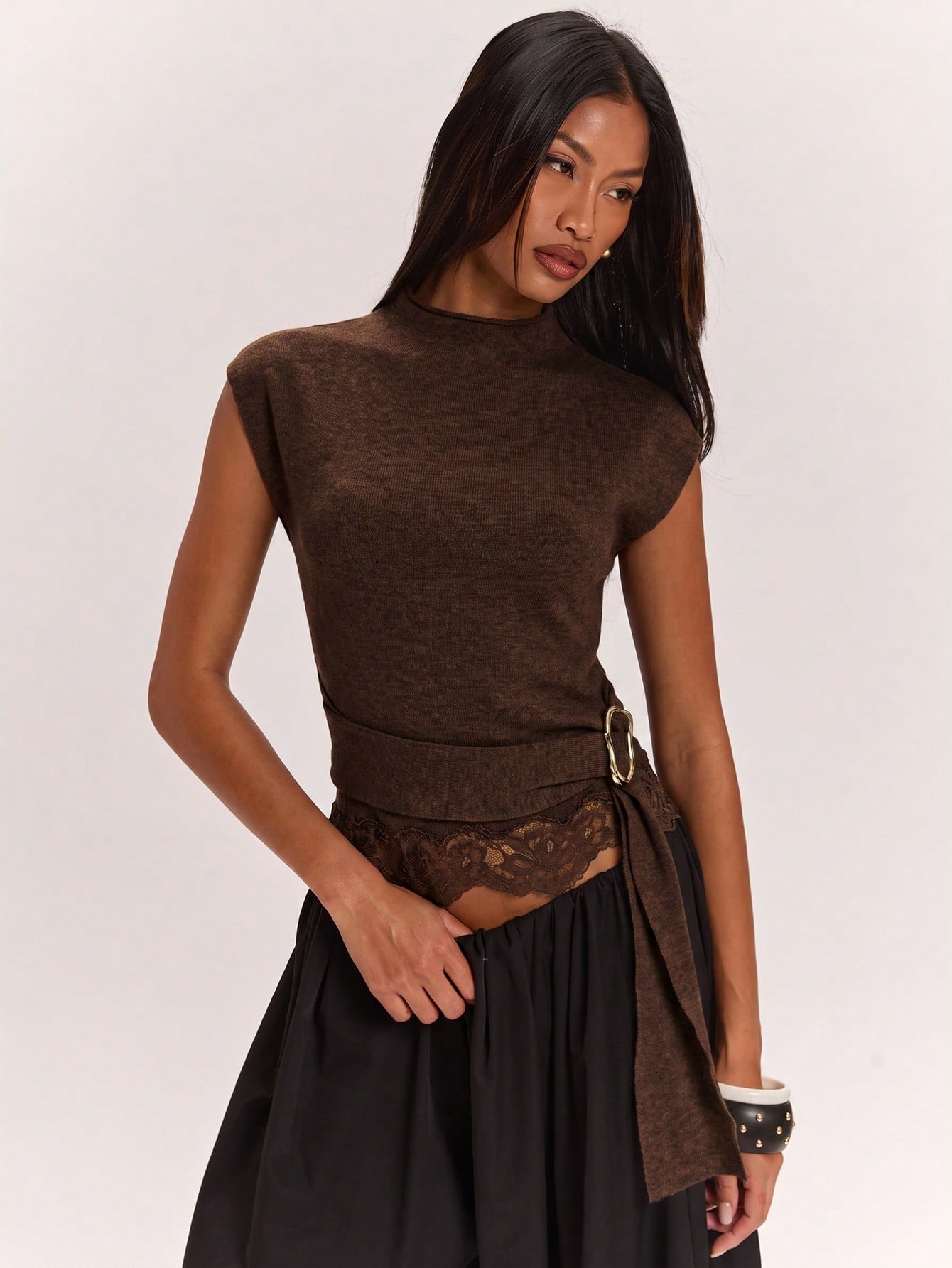BAE Pull élégant minimaliste pour femme, col semi-montant, taille cintrée, style citadin — vue 8