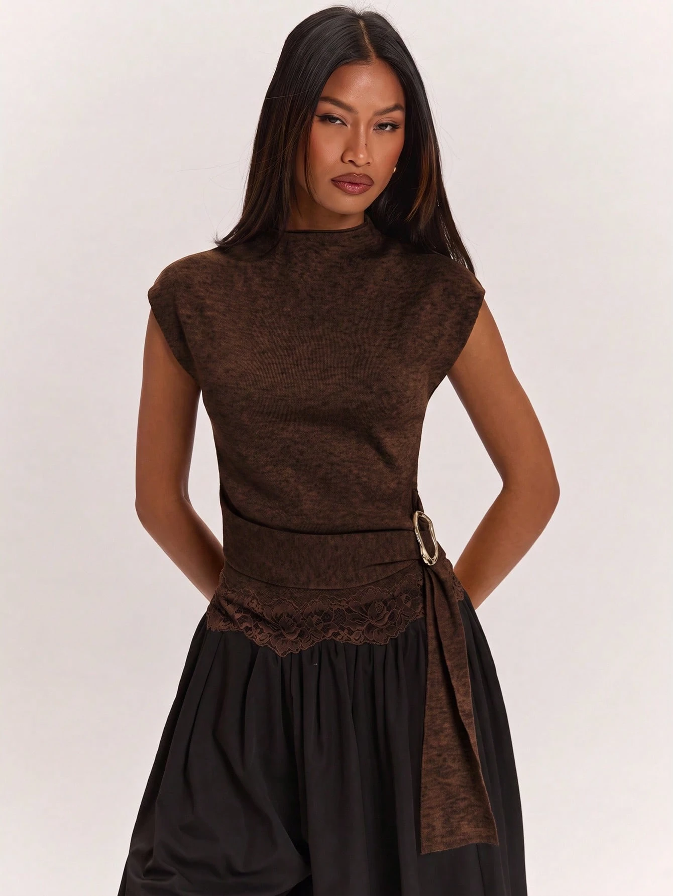 BAE Pull élégant minimaliste pour femme, col semi-montant, taille cintrée, style citadin — vue 10