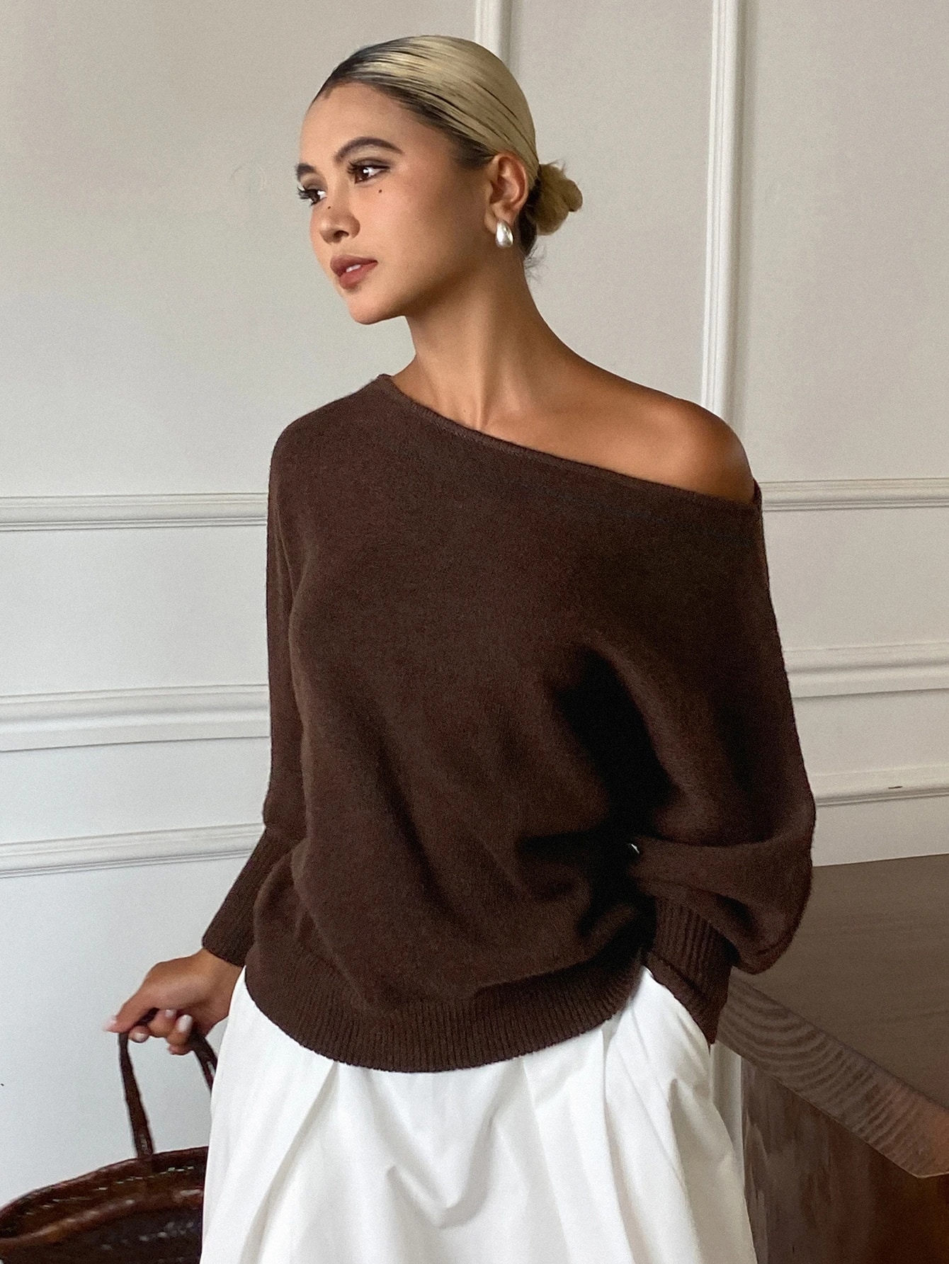 DAZY Top tricoté décontracté et élégant pour femmes, col bateau, manches mi-longues — vue 12