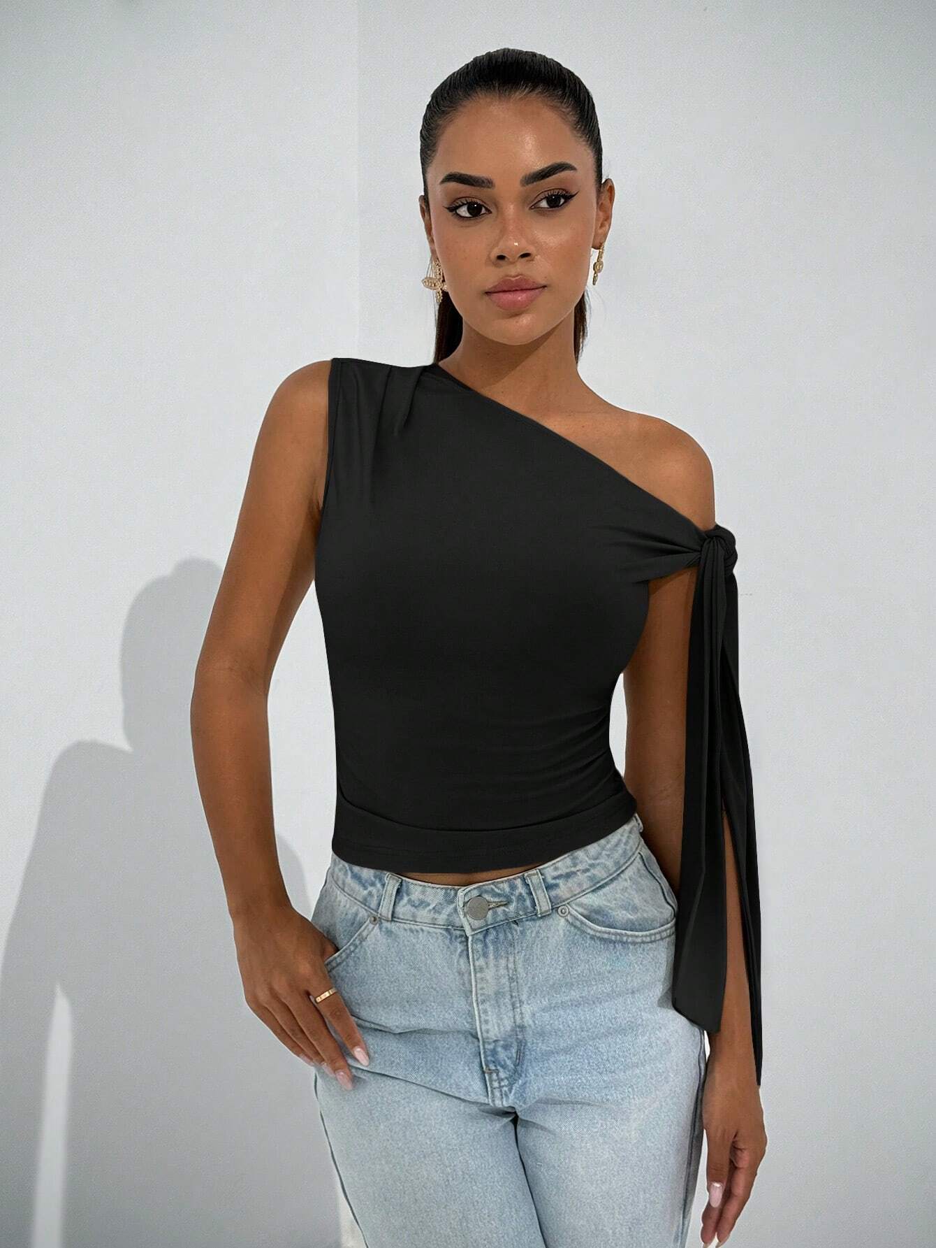 BAE Élégante blouse asymétrique à nœud pour femme, convient pour les sorties quotidiennes