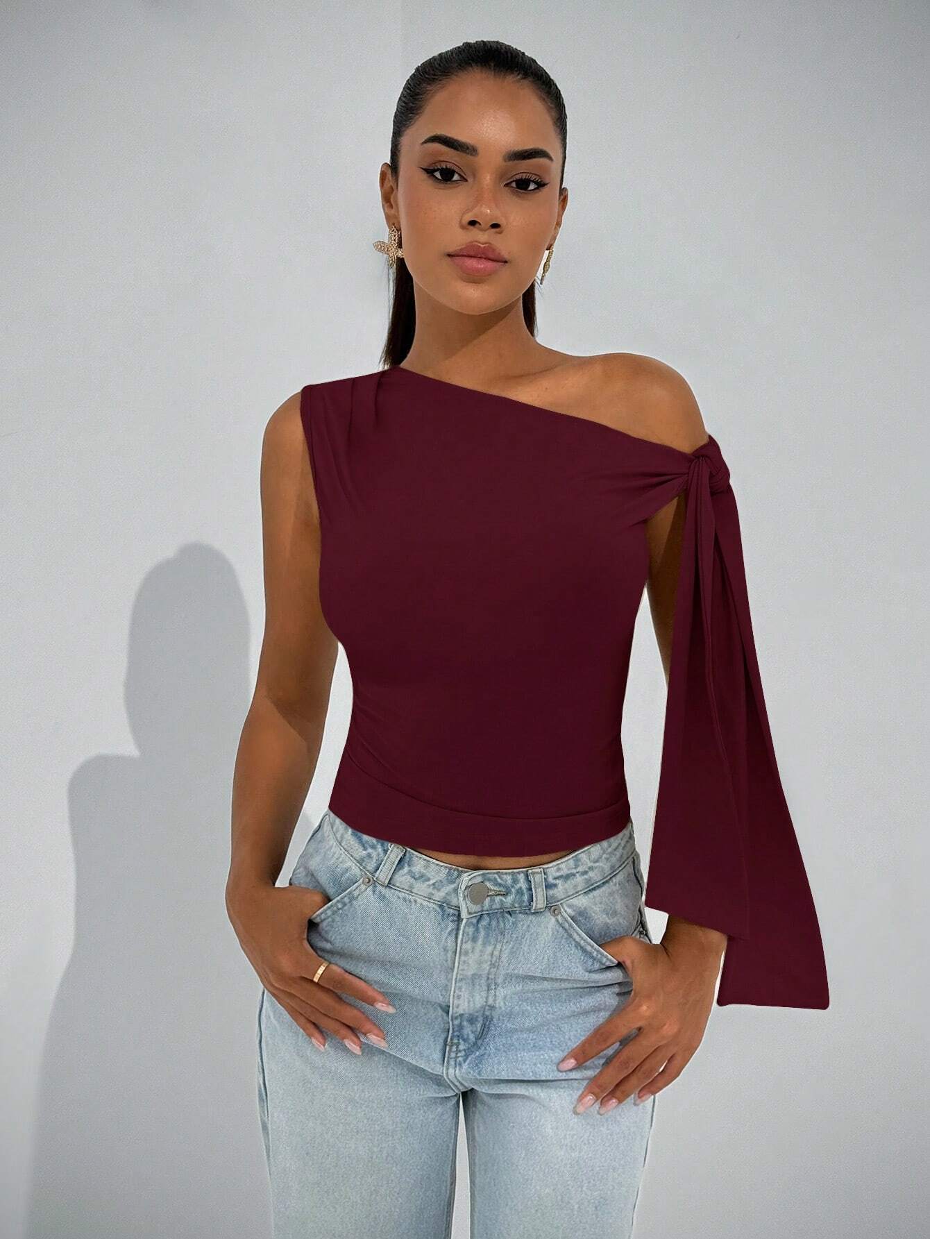 BAE Élégante blouse asymétrique à nœud pour femme, convient pour les sorties quotidiennes — vue 3