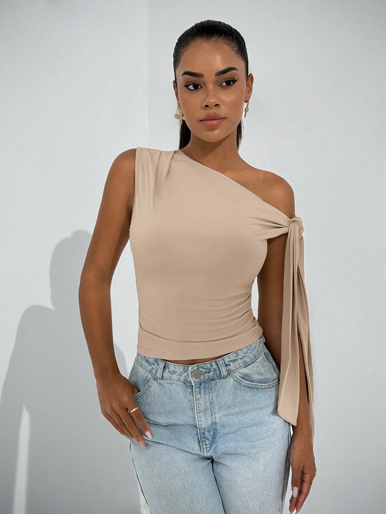 BAE Élégante blouse asymétrique à nœud pour femme, convient pour les sorties quotidiennes — vue 4