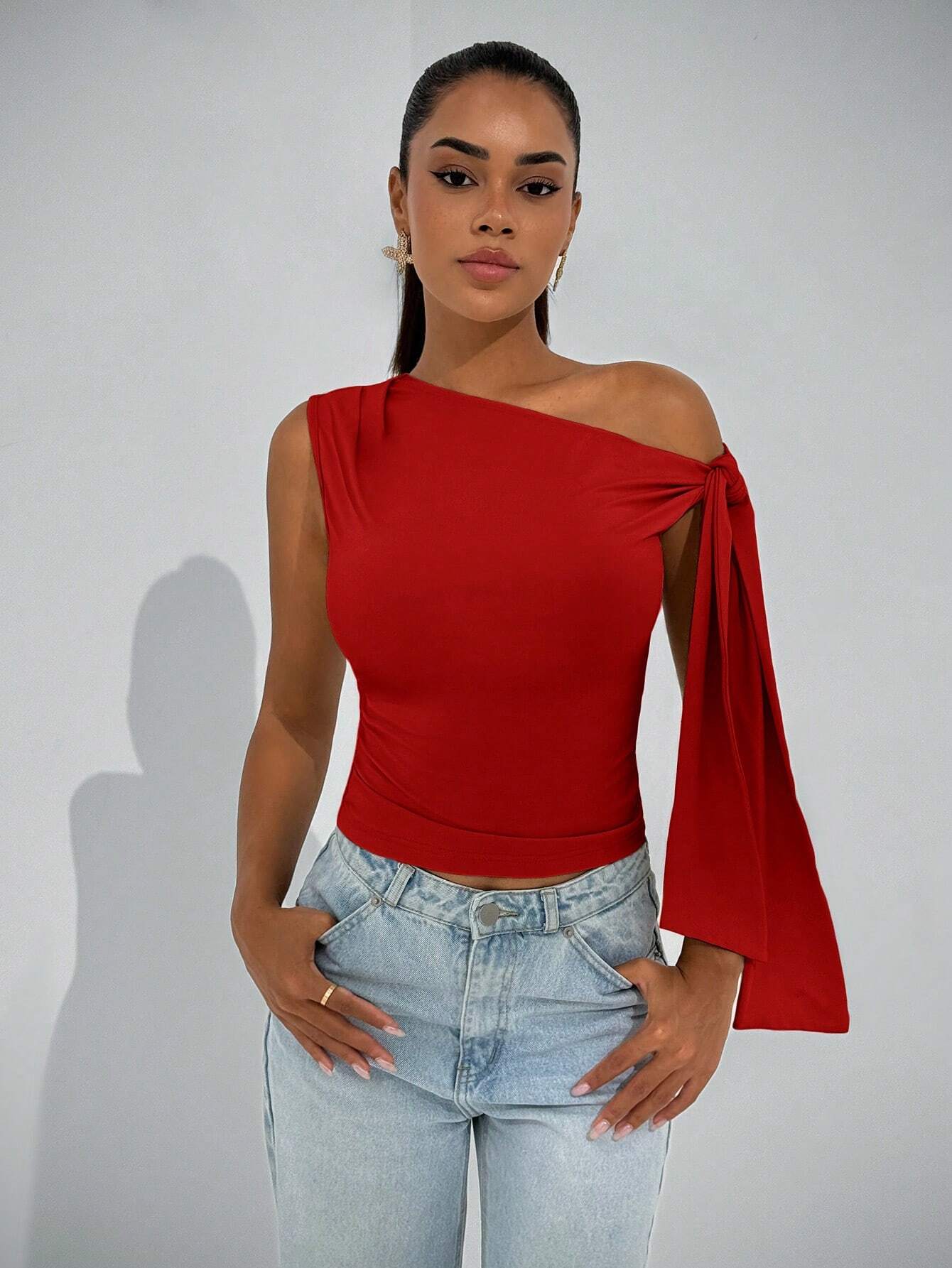 BAE Élégante blouse asymétrique à nœud pour femme, convient pour les sorties quotidiennes — vue 5