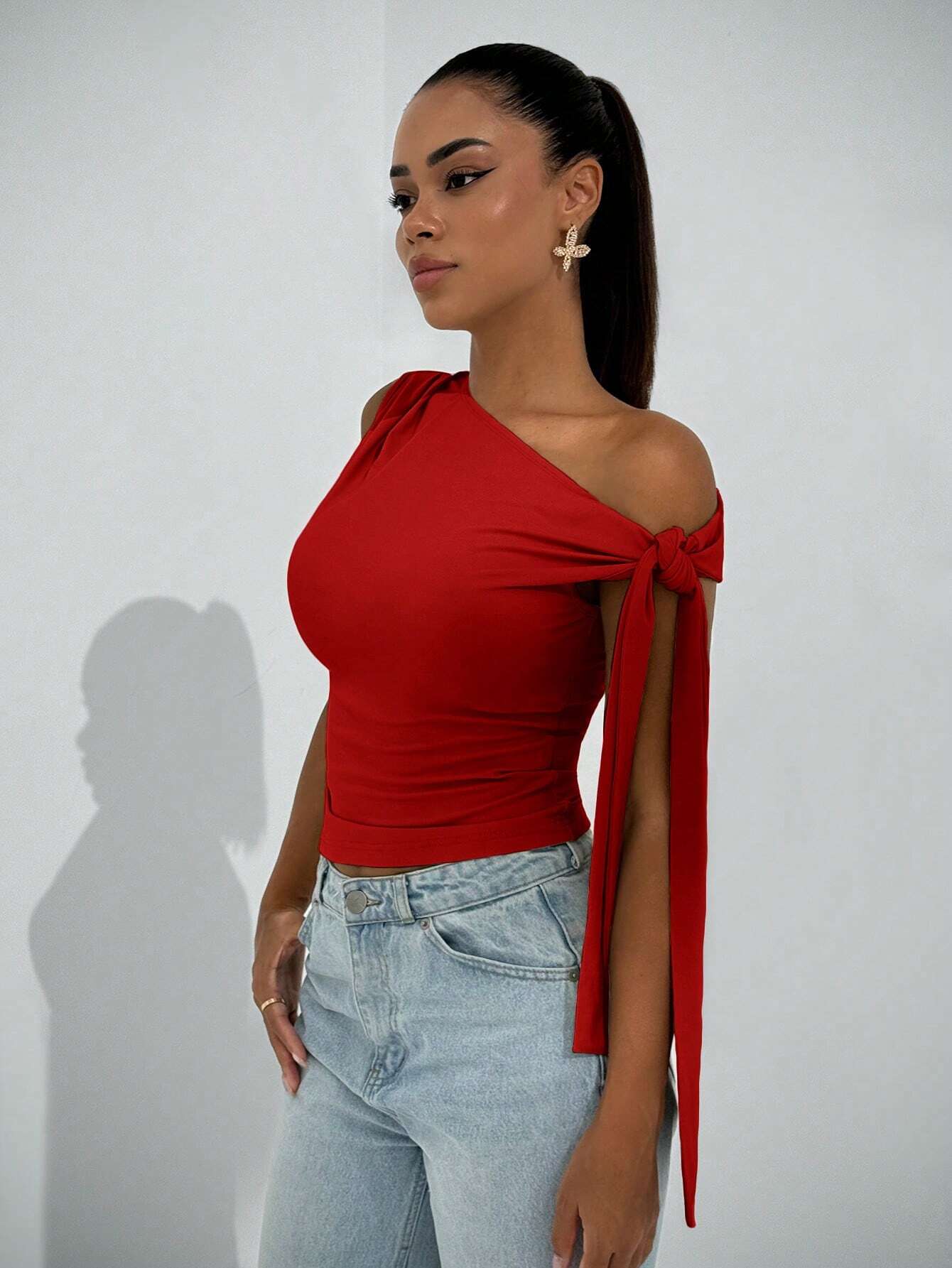 BAE Élégante blouse asymétrique à nœud pour femme, convient pour les sorties quotidiennes — vue 6