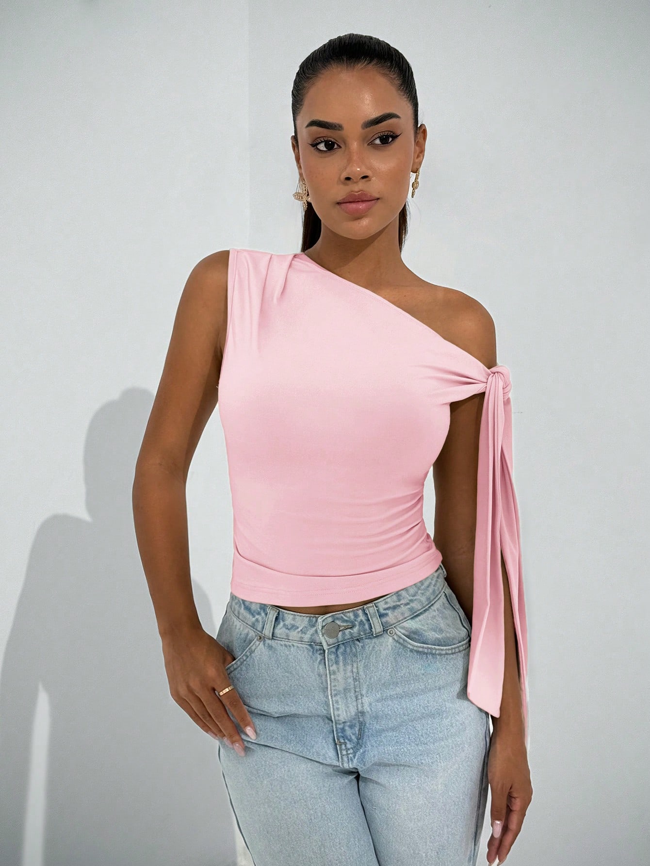 BAE Élégante blouse asymétrique à nœud pour femme, convient pour les sorties quotidiennes — vue 9