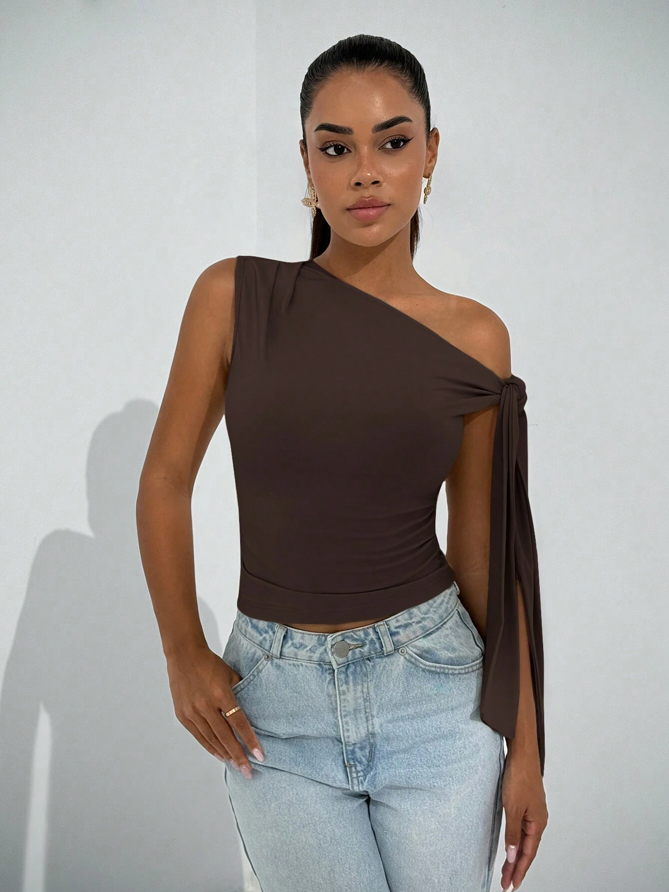 BAE Élégante blouse asymétrique à nœud pour femme, convient pour les sorties quotidiennes — vue 13
