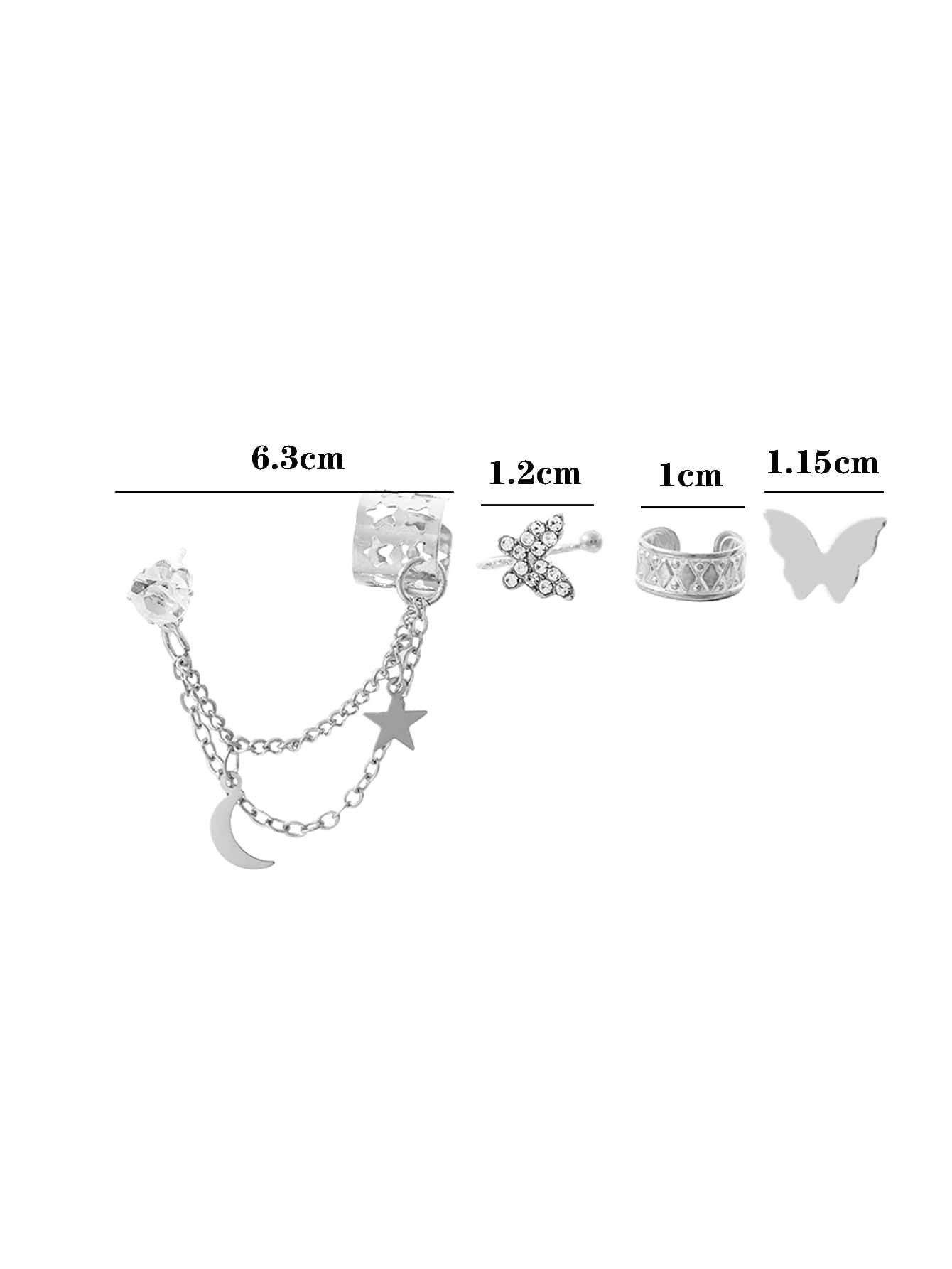 4 pièces Boucles d'oreilles décorées de strass en forme d'étoile et de papillon — vue 3
